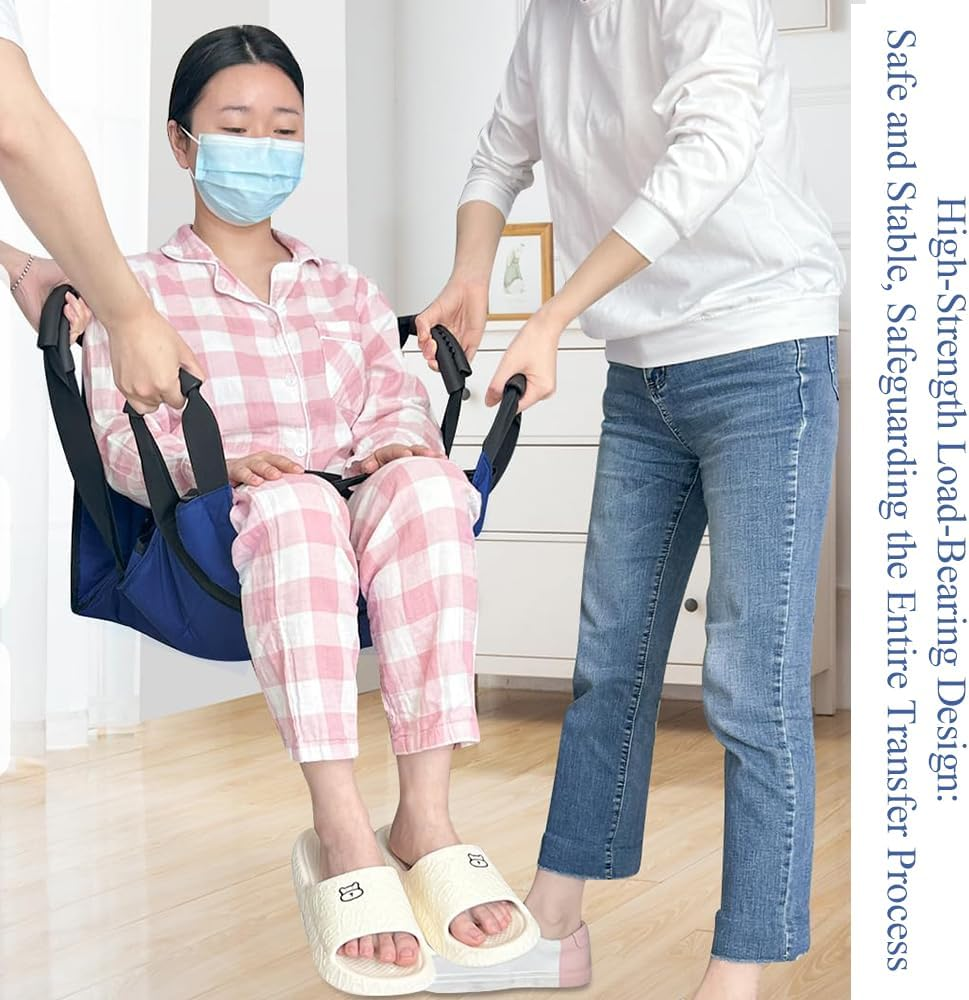 Wheelchair Transfer Belt, Patient Lift Stair Transfer Belt, Chair Safety Band, Full Body Medical Lifting Sling, Medical Transferring Mat, Use for Seniors,Handicap (Blue - 4 Handles) image number 1