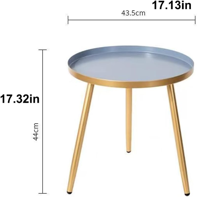 Hbluefat round Side Table, Metal Tray Nightstand Coffee End Table for Home Office, Living Room, Bedroom, Small Spaces, Easy Assembly Modern Bedside Table (Gold+Grey) image number 3