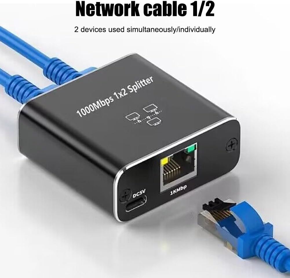 LAN Splitter 1 to 2, Ethernet Gigabit Network Splitter, RJ45 1 to 2, 1000/100 Mbps, Ethernet Splitter, with USB Power Port for Computer, Hub, Switch, Router, ADSL, Set-Top Box, Digital TV Etc image number 2