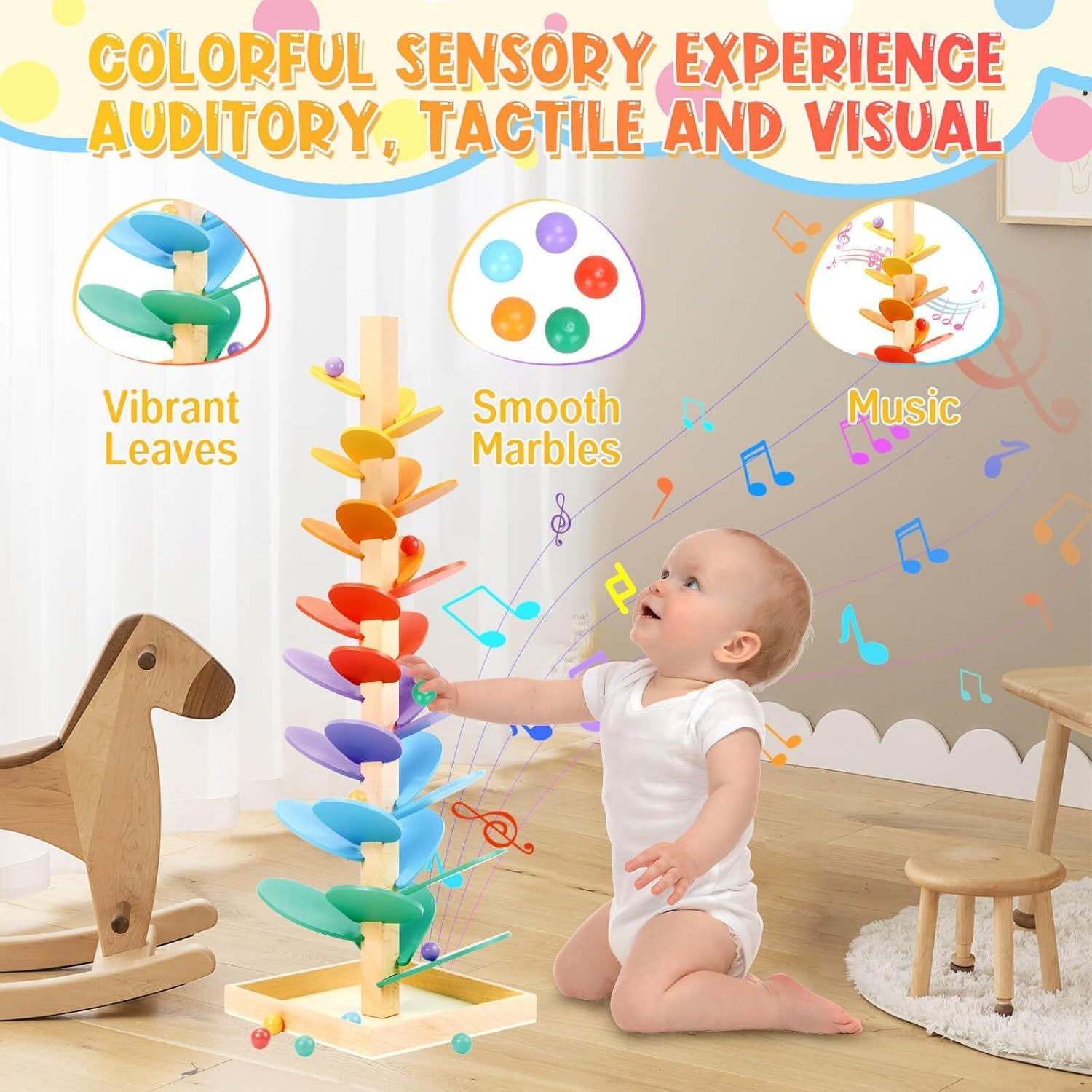Wooden Marble Run Musical Tree Toy, Educational Ball Track Learning Game, Montessori Toys for Kids 3+ Years Old Marble Ball Run Learning Game, Wood Color Sorting Toys for 4-8 Boys and Girls Birthday image number 1