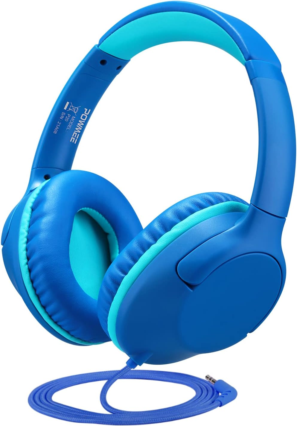 POWMEE P20 Kids Headphones Over-Ear Headphones for Kids/Teens/Boys/Girls/School with 94Db Volume Limited Adjustable Stereo Tangle-Free 3.5MM Jack Wire Cord for Fire Tablets/Travel/Pc/Phones(Blue)
