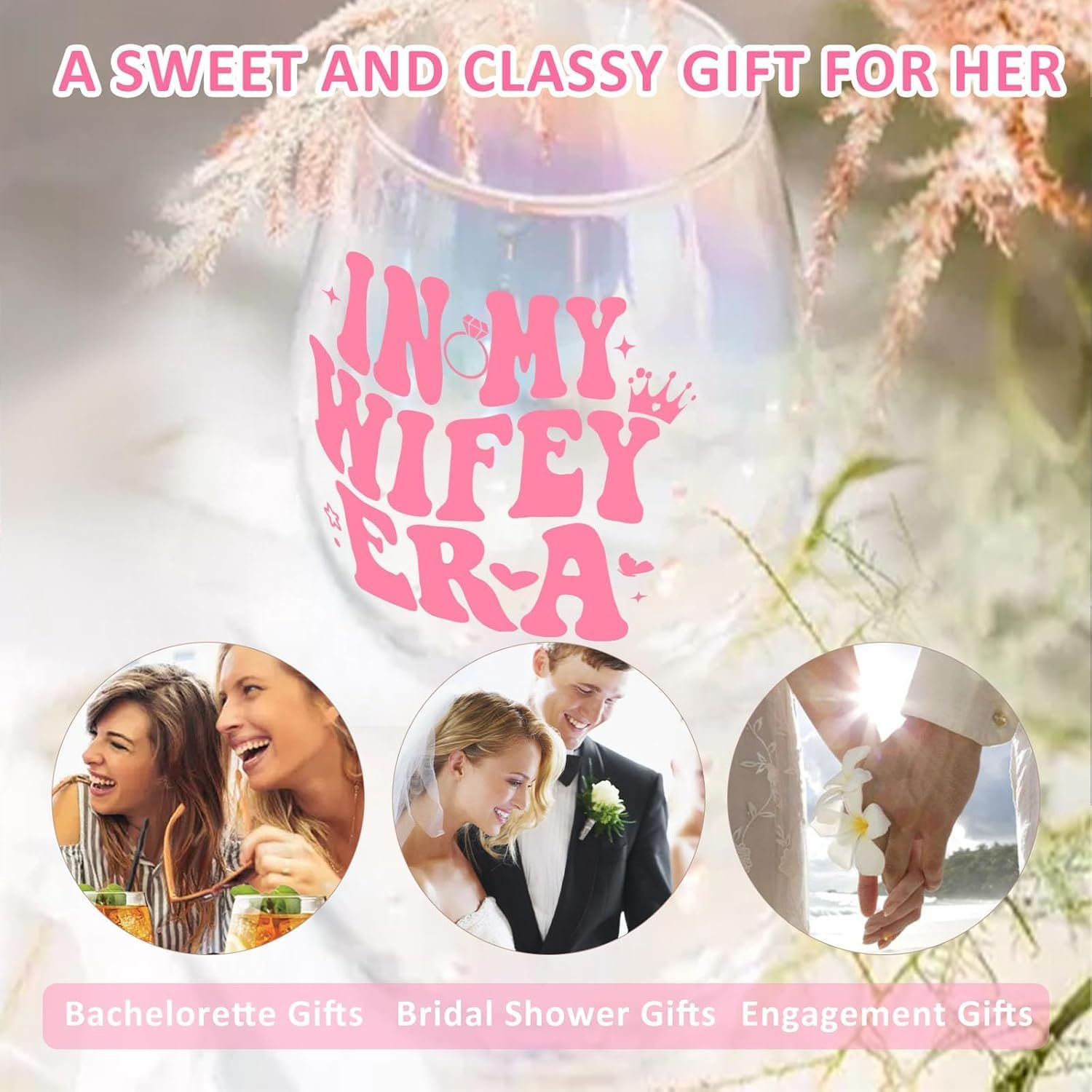 Bride to Be Gifts Cool Bridal Shower Wedding Engagement Gifts for Women Classy Bachelorette Gifts for Brides Best Friend Sister Colleagues Iridescent Wine Glasses 16Oz Wifey Cup Honeymoon Gifts