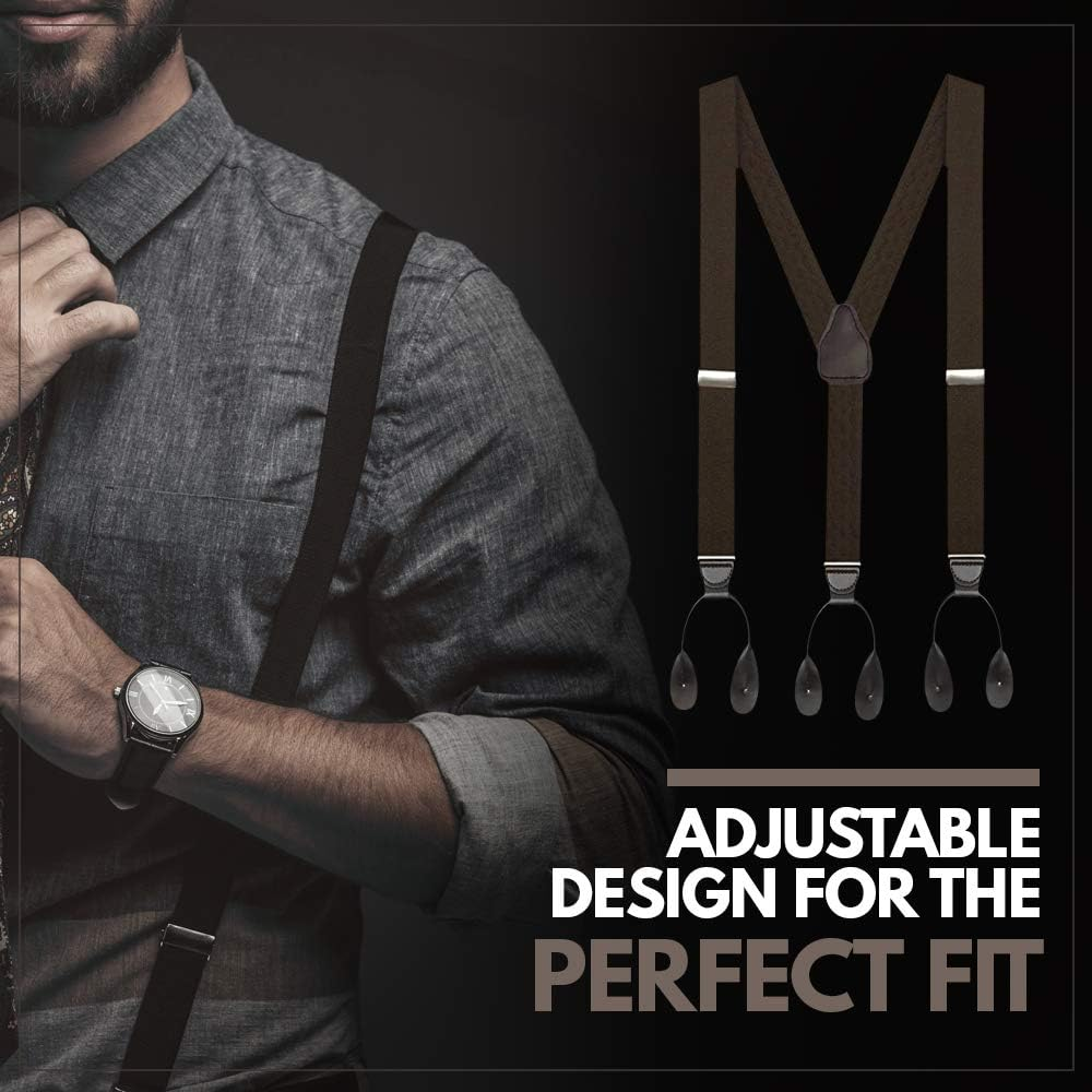 Hold'Em 1 &frac14; Fancy Stripes and Solid Suspenders for Men - Y-Back Adjustable Leather Trimmed Button End image number 4