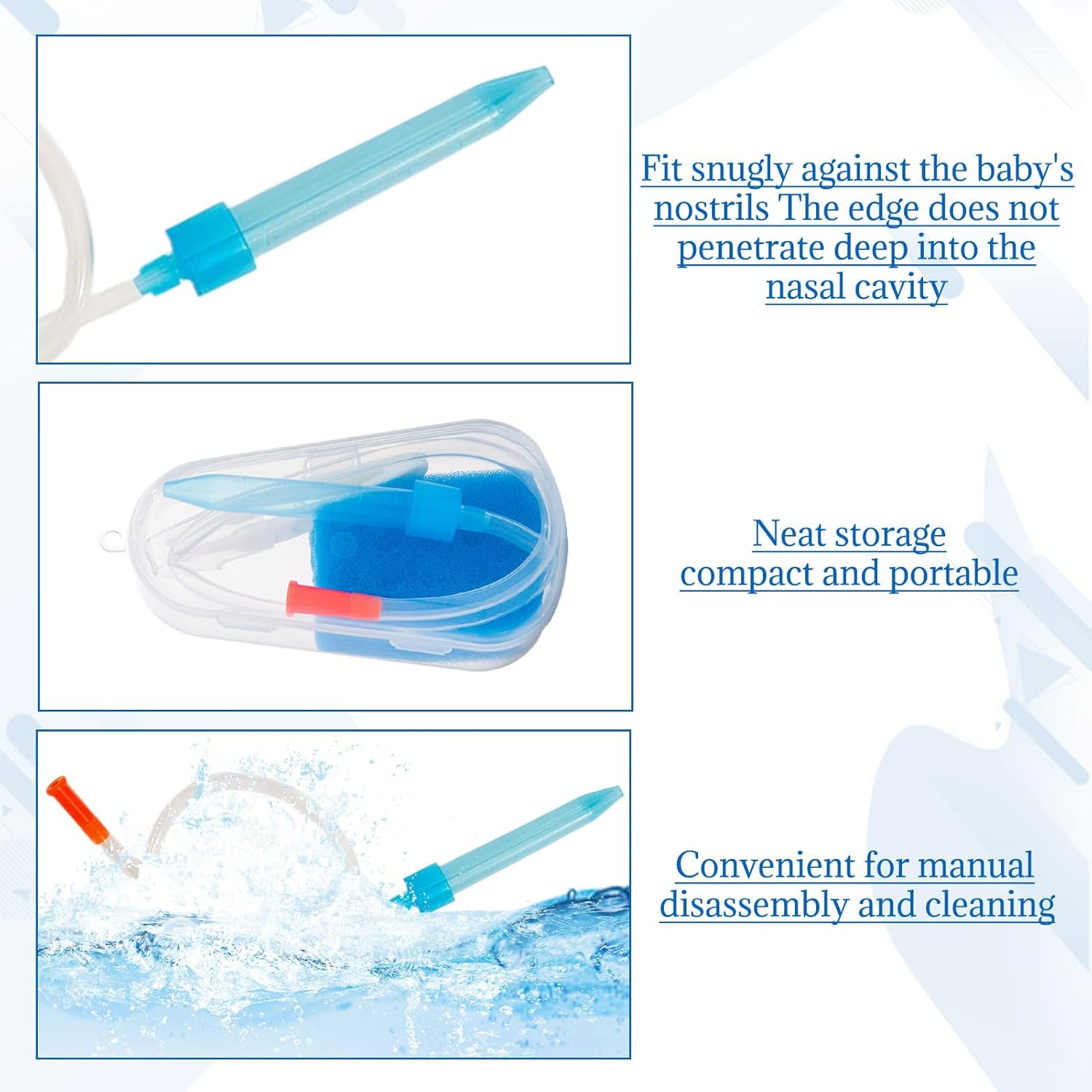 Baby Nasal Aspirator, Baby Snot Sucker, Baby Nose Sucker, Nose Congestion Relief, Nasal Suction Device with Travel Box, Cleaner with Hygiene Filters, Nose Cleaning Aspirator with Tweezers image number 3
