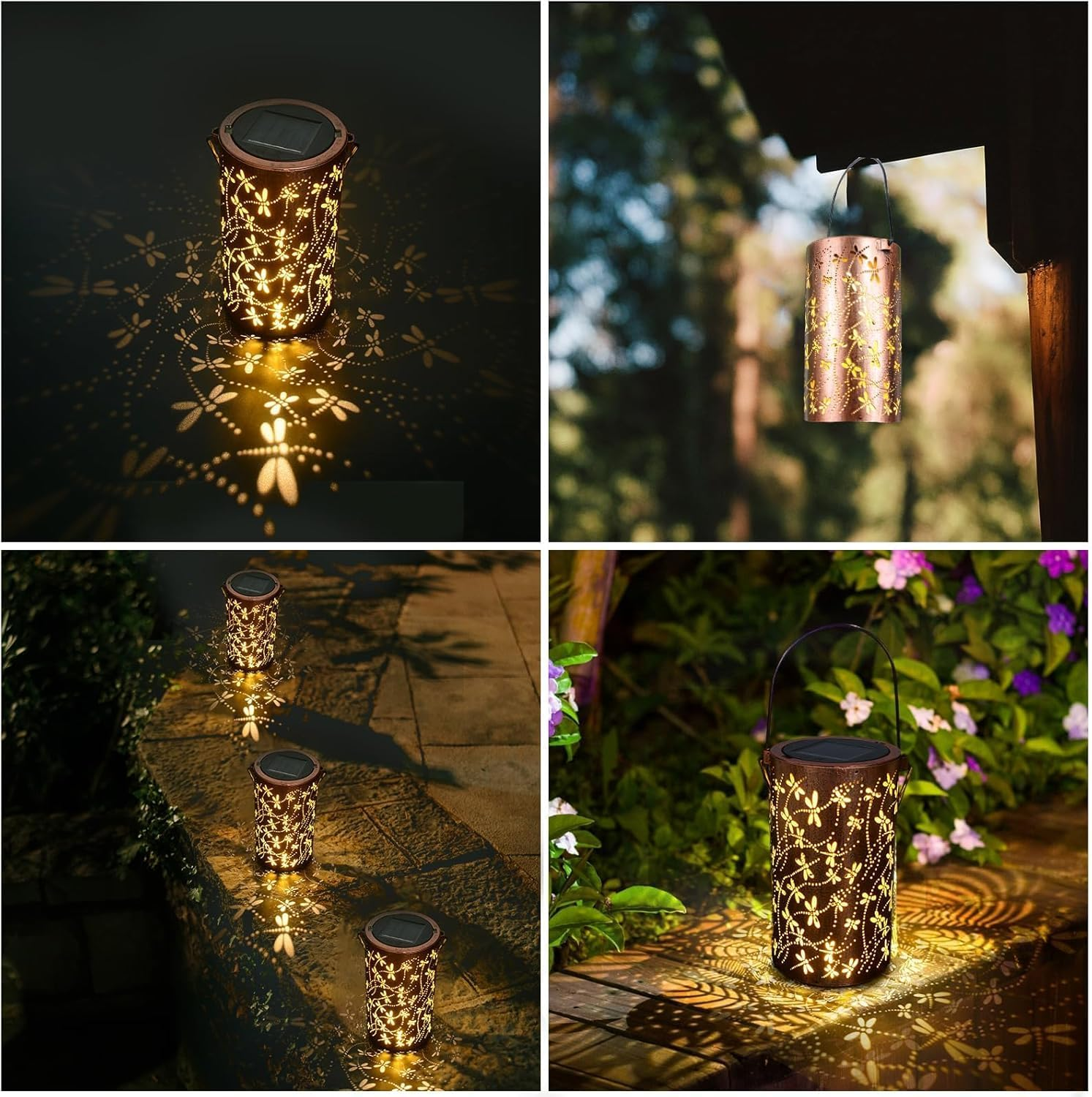 Solar Lanterns Outdoor, ZHJLIXU Hanging Lantern Lights Waterproof, Dragonfly Hollowed-Out Metal Solar Powered LED Garden Light - Delicate Garden Decor for Patio, Yard, Pathway, Landscape image number 5
