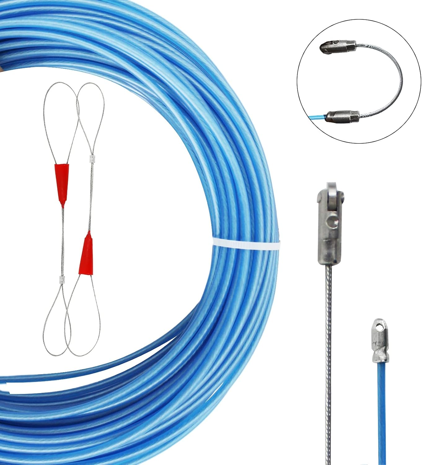 30M Fish Tape Steel Core Cable Puller Electrical Wire Fish Tape Running Cable Fastener Kit image number 4