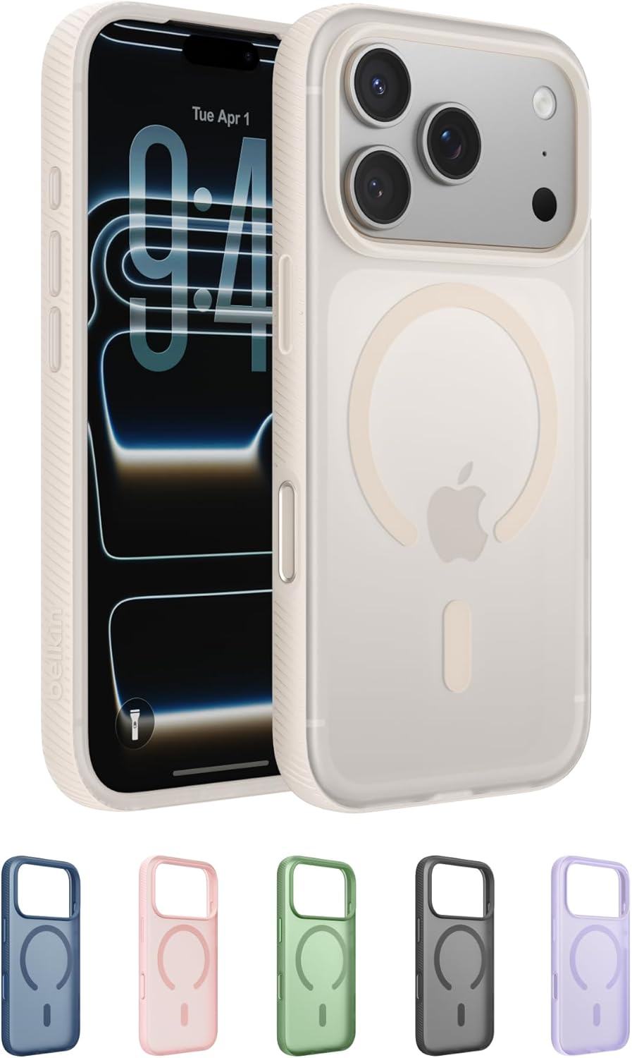 Belkin Sheerforce Grip Magsafe Compatible Iphone 17 Pro Max Case with Slim Design & Anti-Slip Side Lines - Magnetic, Transparent, & Shockproof Protective Iphone Case - Sage