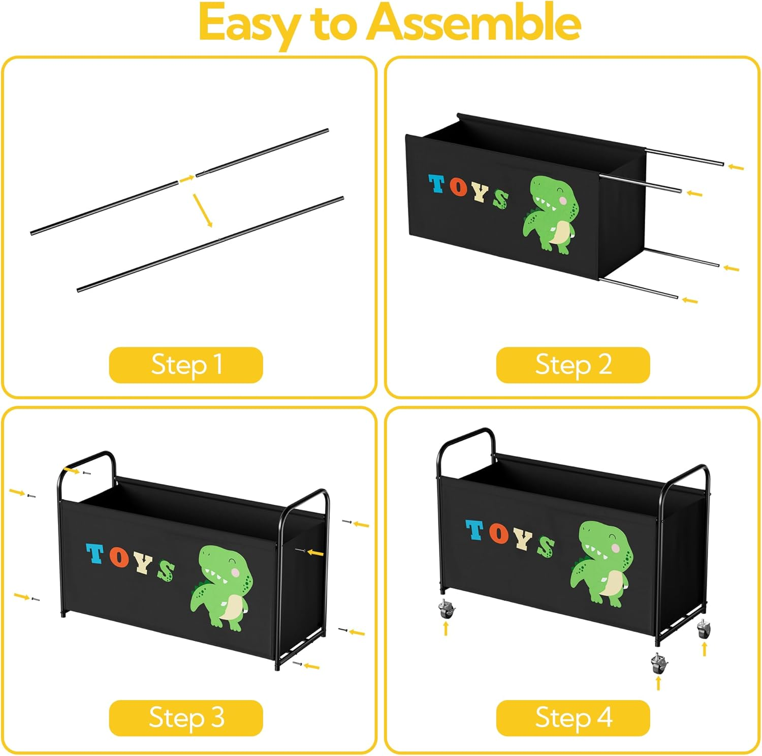 GRANNY SAYS Toy Chest with Wheels, 135L Extra Large Toy Storage Organiser, Metal Toybox Dinosaur, Toys Storage Box for Kids, Baby Toy Bin for Children Nursery Play Room Organizing Plush Toys, Black image number 1