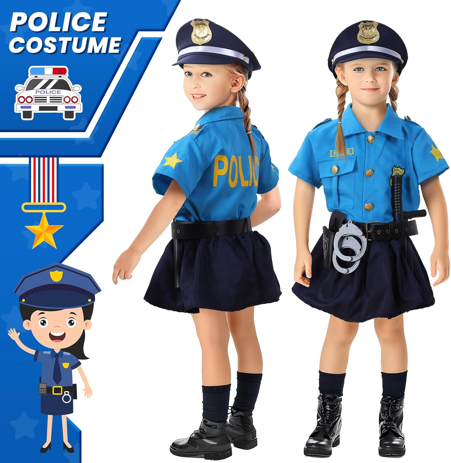 Halloween Costume for Kids,Police Costume for Girls,Police Officer Costume for Girls, Kids Cop Costume Role Play Kit image number 4