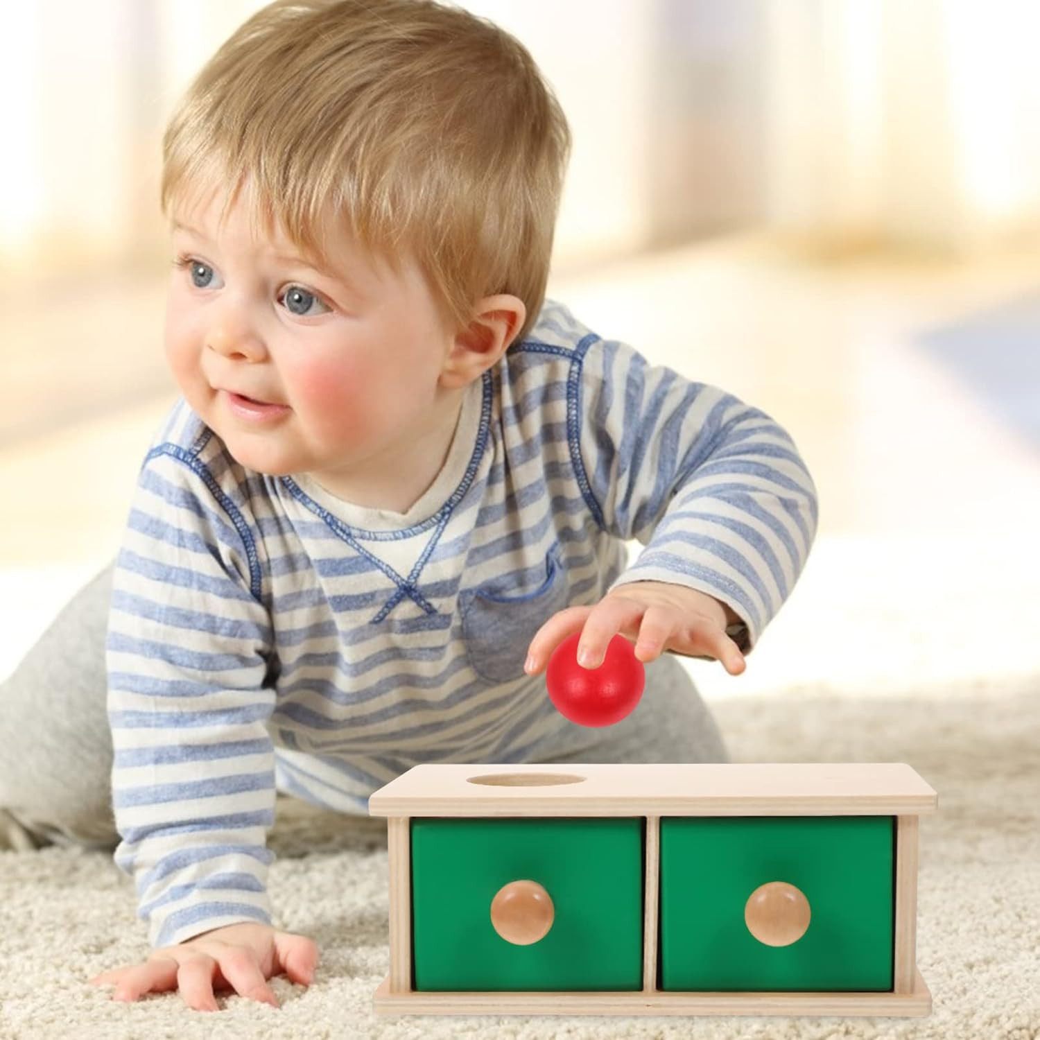 Toddmomy Montessori Infant Coin Box Baby Coin Box Toy Wooden Coins Balls Matching Box Montessori Toy Object Permanence Box for Toddler Baby Preschooler image number 4