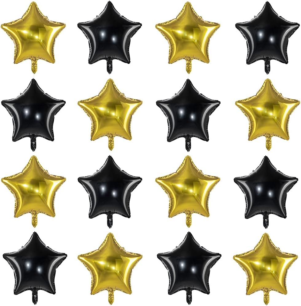 18" Black Gold Big Balloons Star Foil Mylar Helium Balloons for Party Decorations, Pack of 20 - Multi image number 2