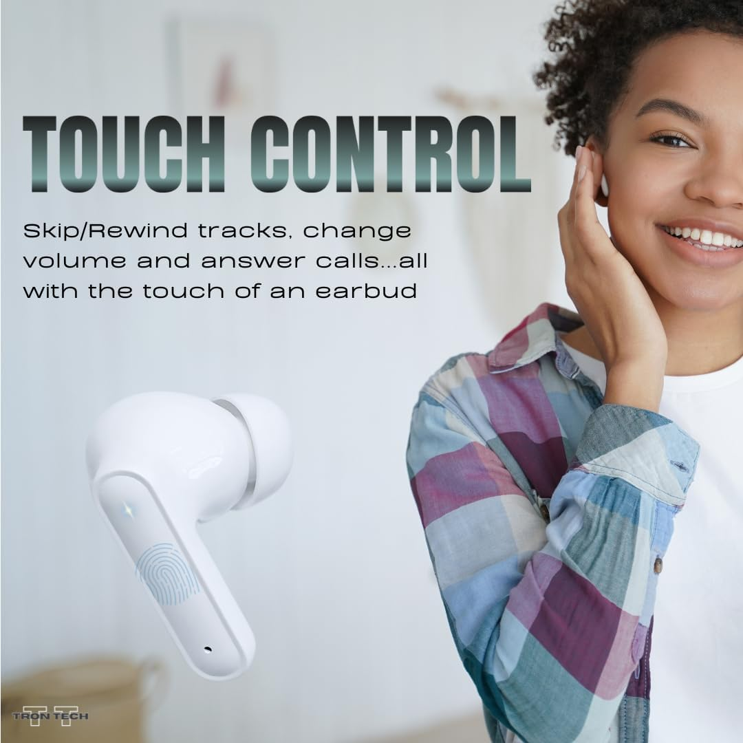 TRON TECH TWS Pro Wireless Earbuds with Active Noise Cancelling, Bluetooth 5.3, Lightweight, Wireless Charging Case, Built-In Microphone, Premium Sound for Ios Android, Pure White image number 1