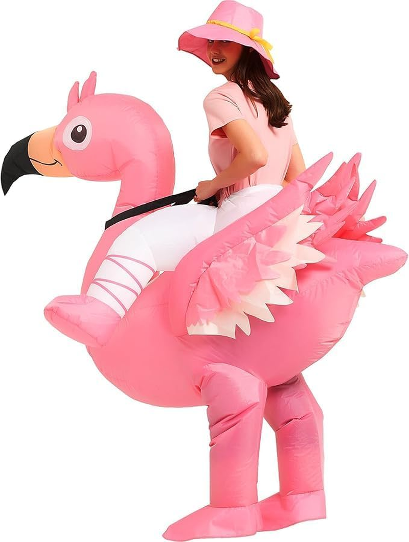 Inflatable Adult Flamingo Costume Riding on Flamingo Air Blow up Funny Fancy Dress Party Halloween Costume for Adult image number 2