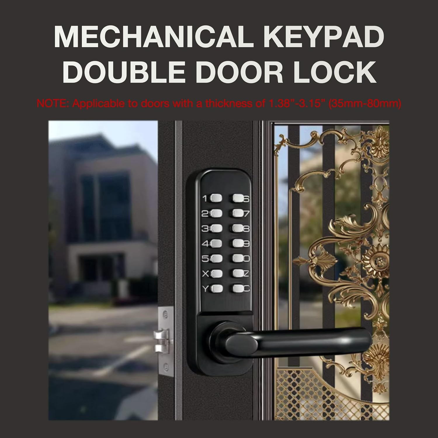 Double Sided Keyless Door Lock, Mechanical Double Sided Keypad Door Lock with Handle, Waterproof Zinc Alloy Gate Lock for Yard, Garden, Garage, Easy to Install (Black) image number 5