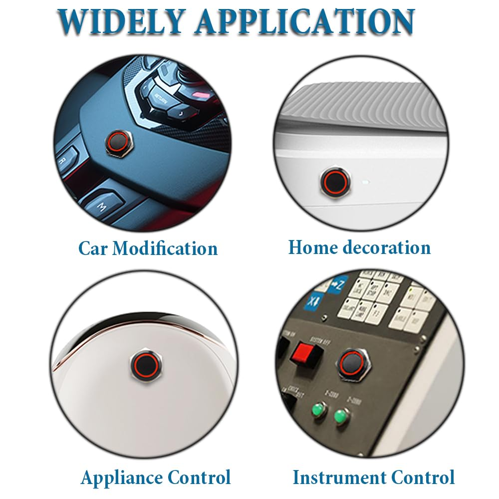 Yakamoz 2Pcs 16Mm Waterproof Latching Push Button Switches, 12V Self-Locking Button on off with Sockets Red LED Wiring Harness for Automotive, Marine, Industrial Machinery and DIY. image number 6