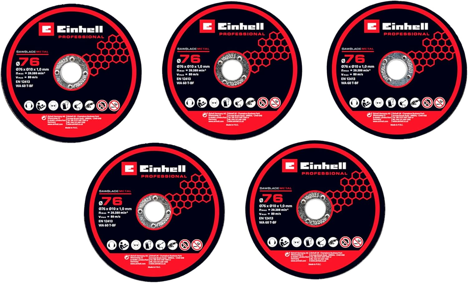 Einhell 5-Piece 76Mm Cutting Disc Set - Angle Grinder Accessories, &Oslash; 76 Mm, Mount 10Mm - Suitable for All Suitable Angle Grinders, Including 5X Thin Cutting Discs image number 1