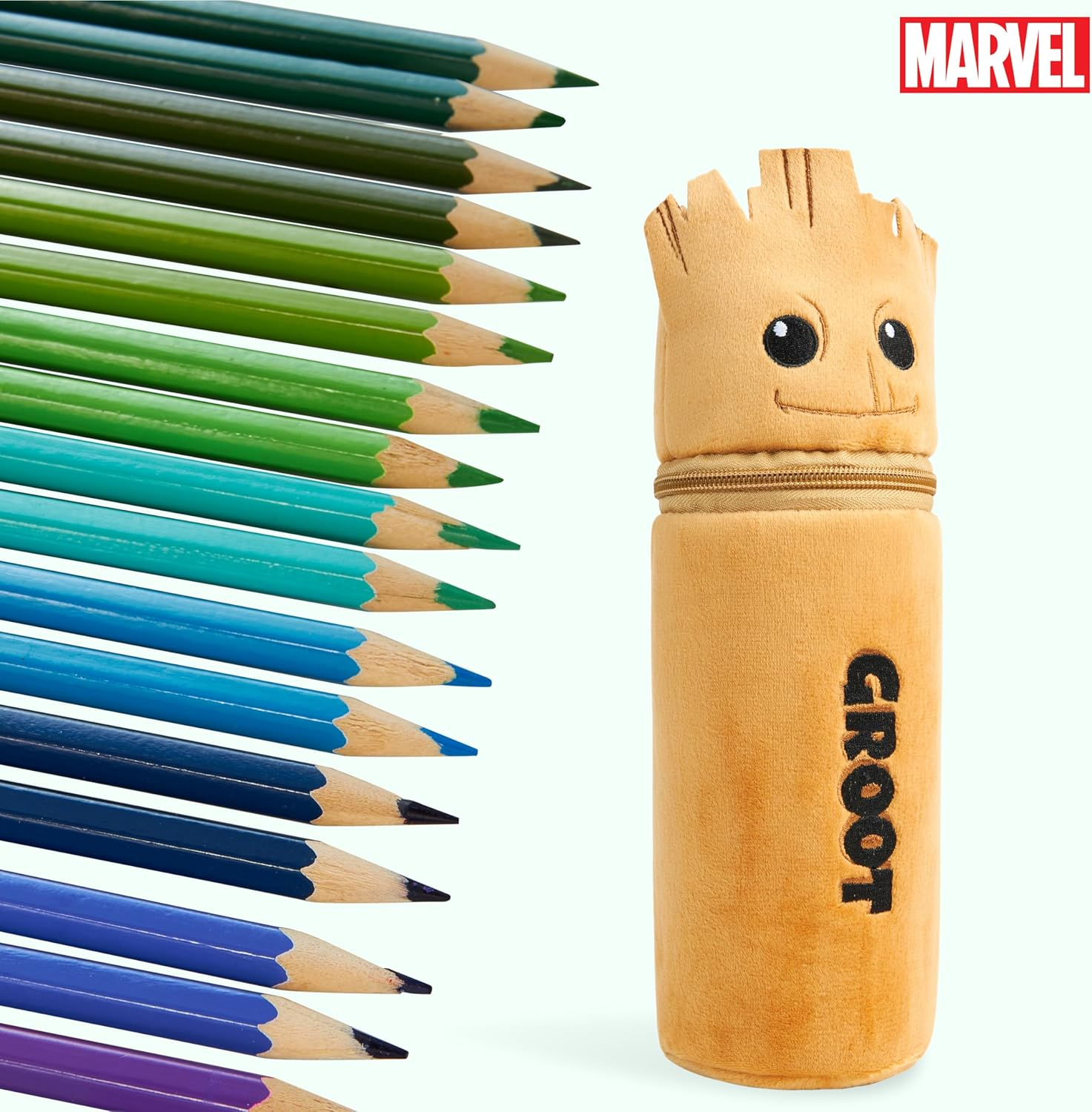 Marvel Spiderman Coloured Pencils with Pencil Case 48 Pcs Iron Man Vibrant Colouring Set for Drawing Sketching School Travel Art Supplies Boys Gifts (Brown Groot) image number 2