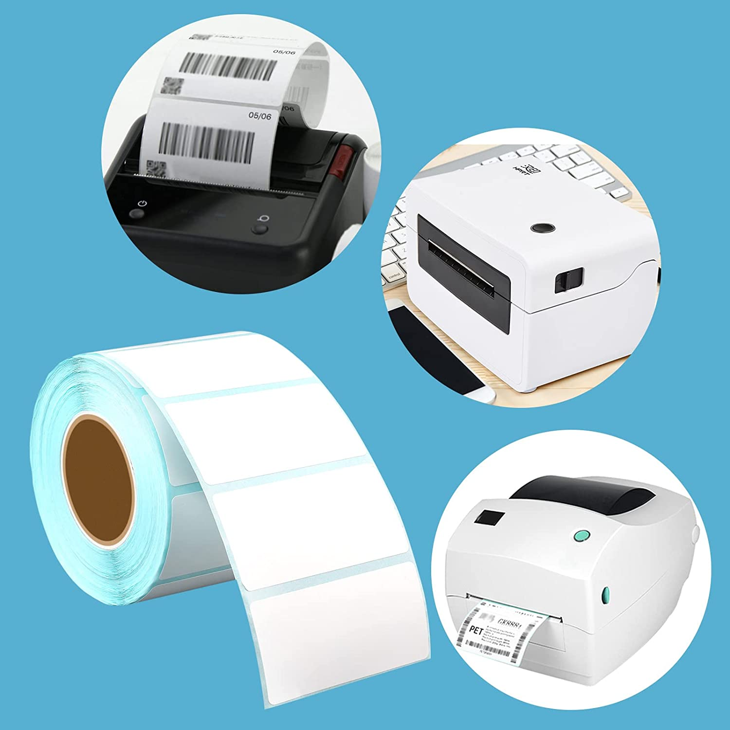 KINBOM 800Pcs 2.4X1.2Inch Direct Thermal Labels, Rectangle Self-Adhesive Writable Stickers Removable Blank Labels for Thermal Printer Containers Bottles Storage Bins or Office Supplies (White) image number 3