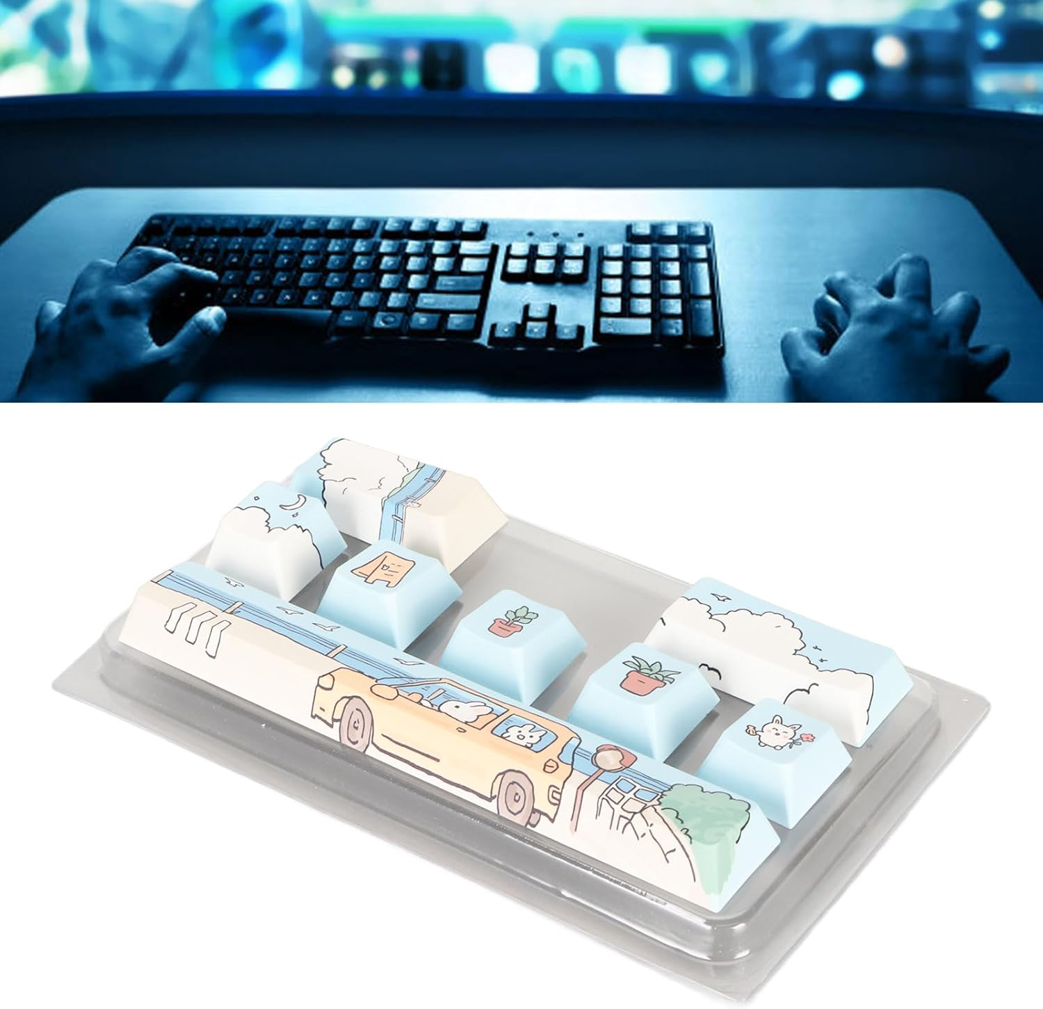 Replacement Keycaps, 8 Keys Keyboard Keycaps, Fadeless PBT Dye Sublimation Process Keycaps Cute DIY Mechanical Keycaps for 61 87 104 108 Keyboard (Ashatasxzgrudb8F-11) image number 3