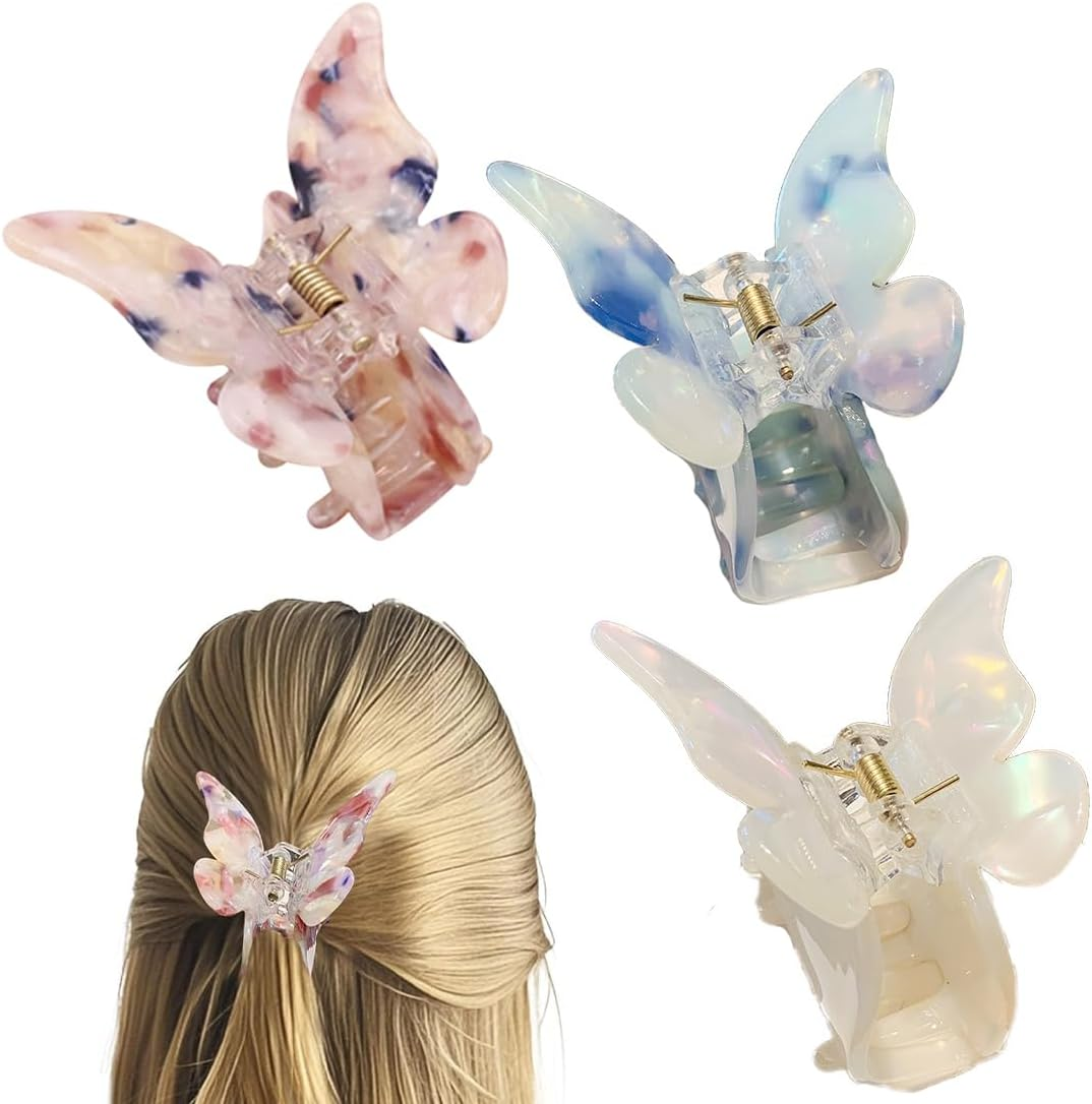 Bangbobi Butterfly Hair Clip Set - 3 Medium Acrylic Hair Clips for Women and Girls - Non-Slip, Glitter and Cute - for Thin and Thick Hair image number 2