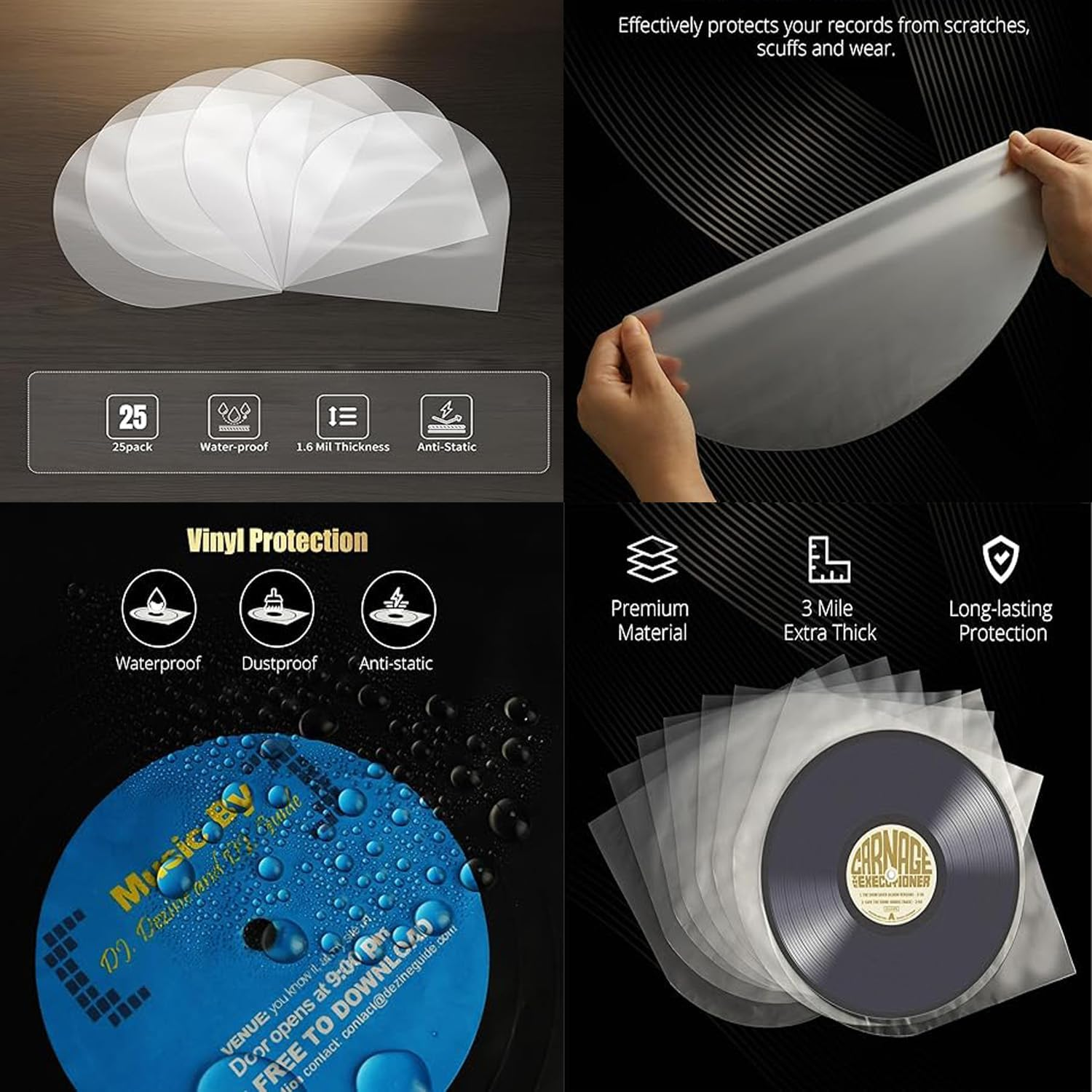 Hysgscwd 50Pcs 7In Vinyl Record Inner Sleeves, Plastic Anti-Static Inner Vinyl Protective Sleeves, round Bottom Protective Sleeves EP Vinyl Records, Translucent Record Cover Sleeves for Album Storage image number 6