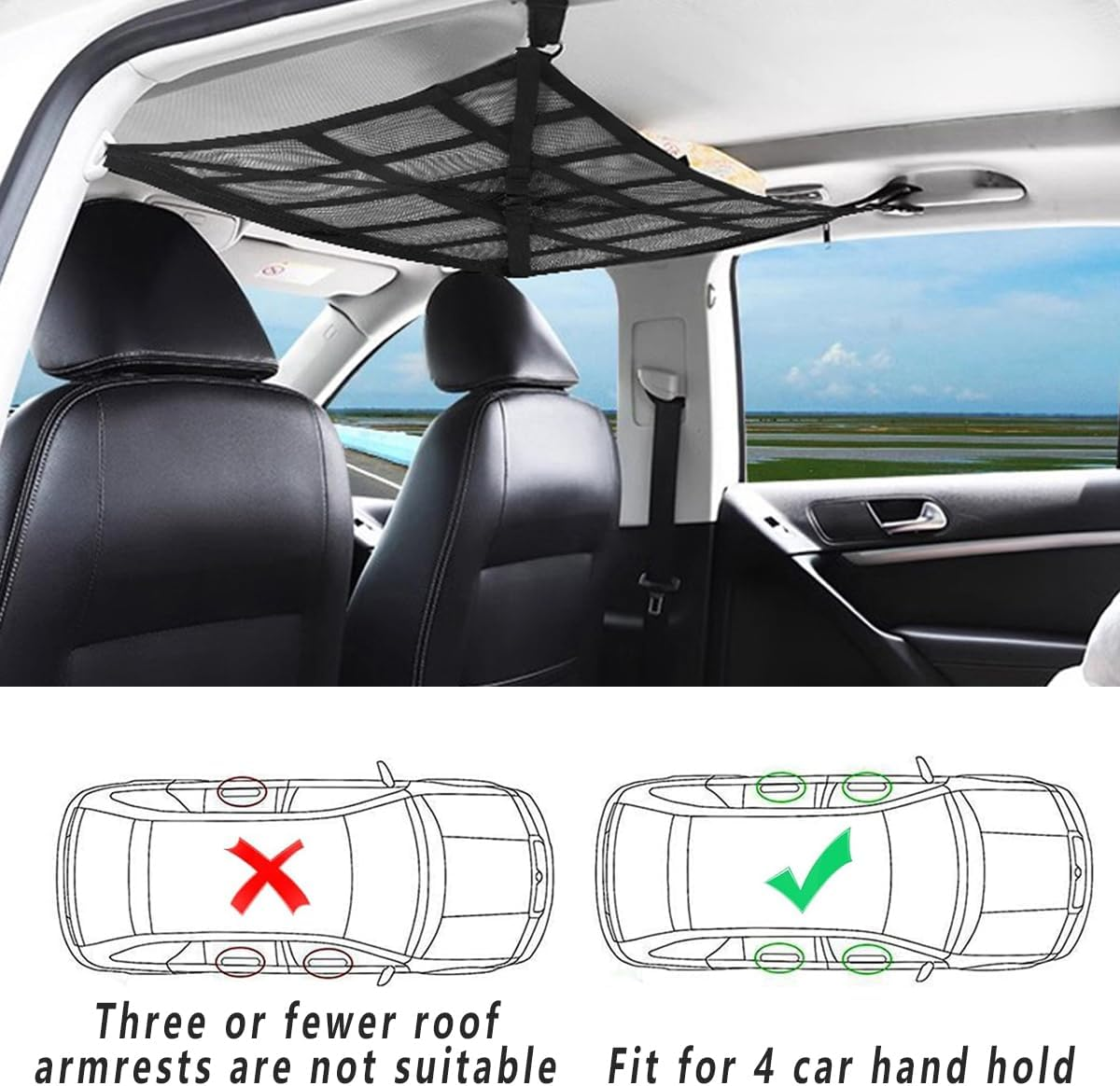 AIMALL Universal Car Ceiling Storage Net, Polyester Roof Cargo Mesh Bag, 35.4 X 25.6 Inches, Black, Ideal for Campervans and Car Organization image number 5