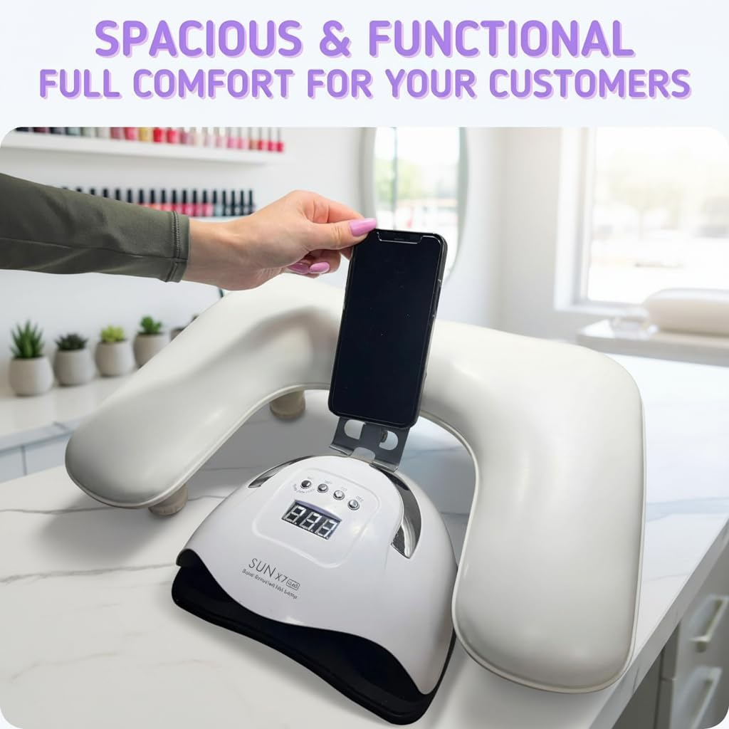 PANTREE Manicure Arm Rest for Nail Techs: U Shaped Manicure Arm Rest with 360&deg; Rotating Phone Holder - Big Arm Rest for Nail Techs - Detachable Manicure Hand Pillow for Salon or Home Use (White) - New-White image number 5