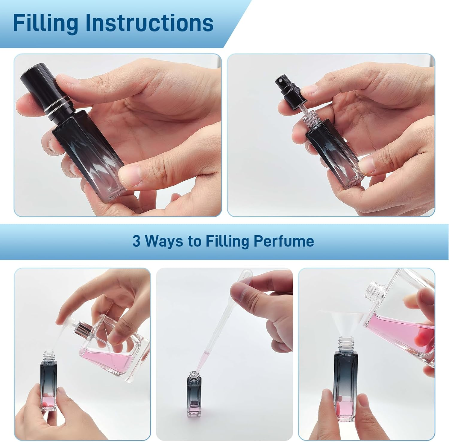 Qlyyea Perfume Atomiser for on the Go Pack of 3 20 Ml Perfume Refills, Perfume Atomiser Refillable for Walks, Travel and Going Out image number 2