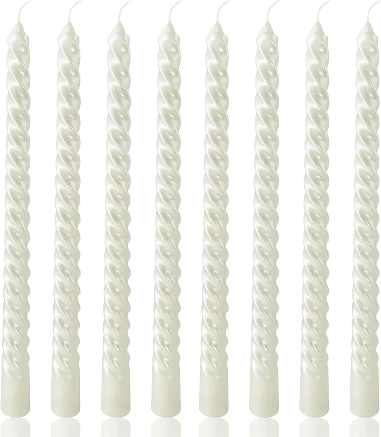 VIKY Pack of 8 Tapered Candles Drop Candles 25 Cm Long - 8 X Pure White Candles - Twisted Taper Candles in White for Christmas Decoration, Elegant Table Decoration, Wedding, Candle Aesthetic Odourless