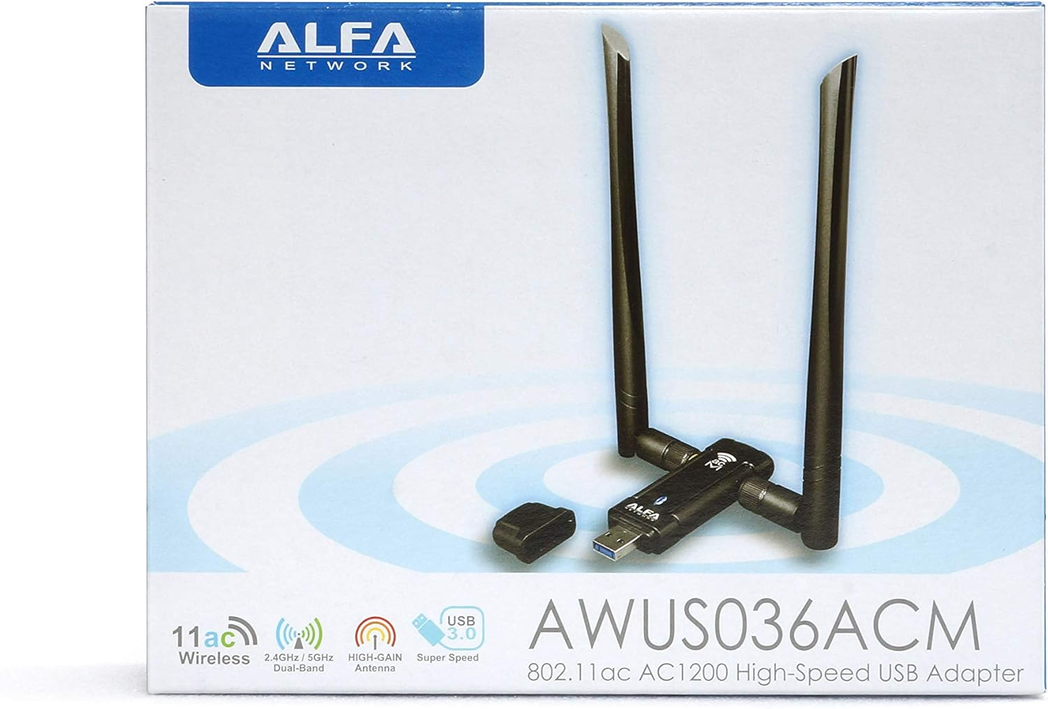 Alfa Long-Range Dual-Band AC1200 USB 3.0 Wi-Fi Adapter W/ 2X 5Dbi External Antennas - 2.4Ghz 300Mbps/5Ghz 867Mbps - 802.11Ac & A, B, G, N - Windows, Macos & Kali Linux Supported - (AWUS036ACM) image number 4