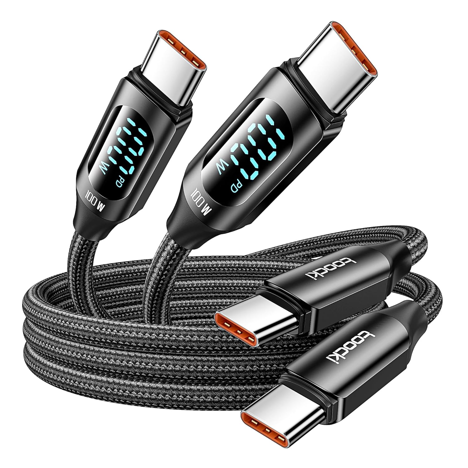 100W USB C to USB C Cable, 1M 2 Pack 5A Fast Charging PD QC5.0 with LED Display,Compatible with Iphone 17 Pro Max/16/16 Pro Max Macbook Ipad Air Galaxy S24 S23, Black image number 6