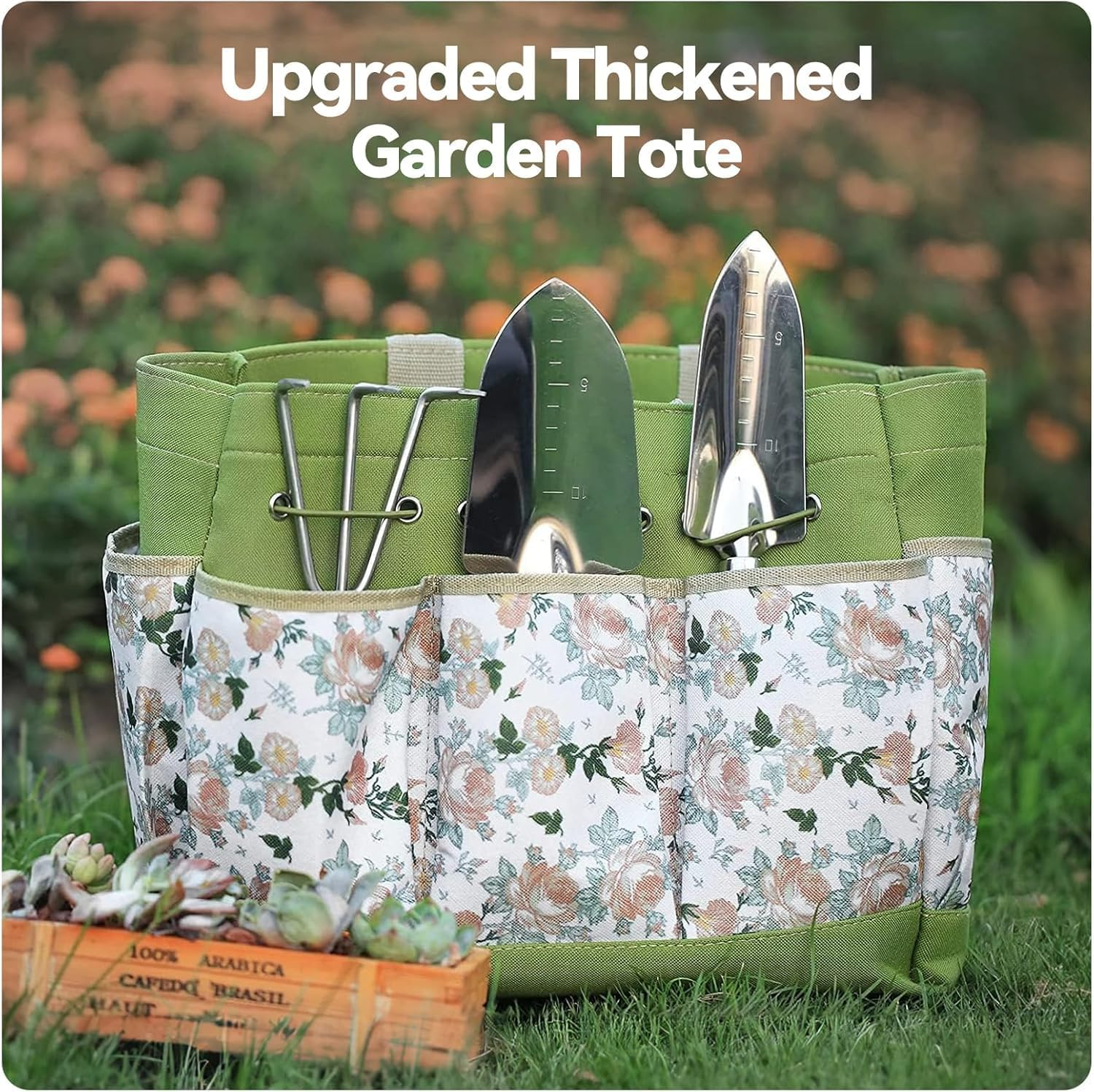 Gardening Tools 10-Piece Heavy Duty Gardening Hand Tools with Fashion and Durable Garden Tools Organizer Handbag,Rust-Proof Garden Tool Set, Ideal Gardening Gifts for Women image number 2