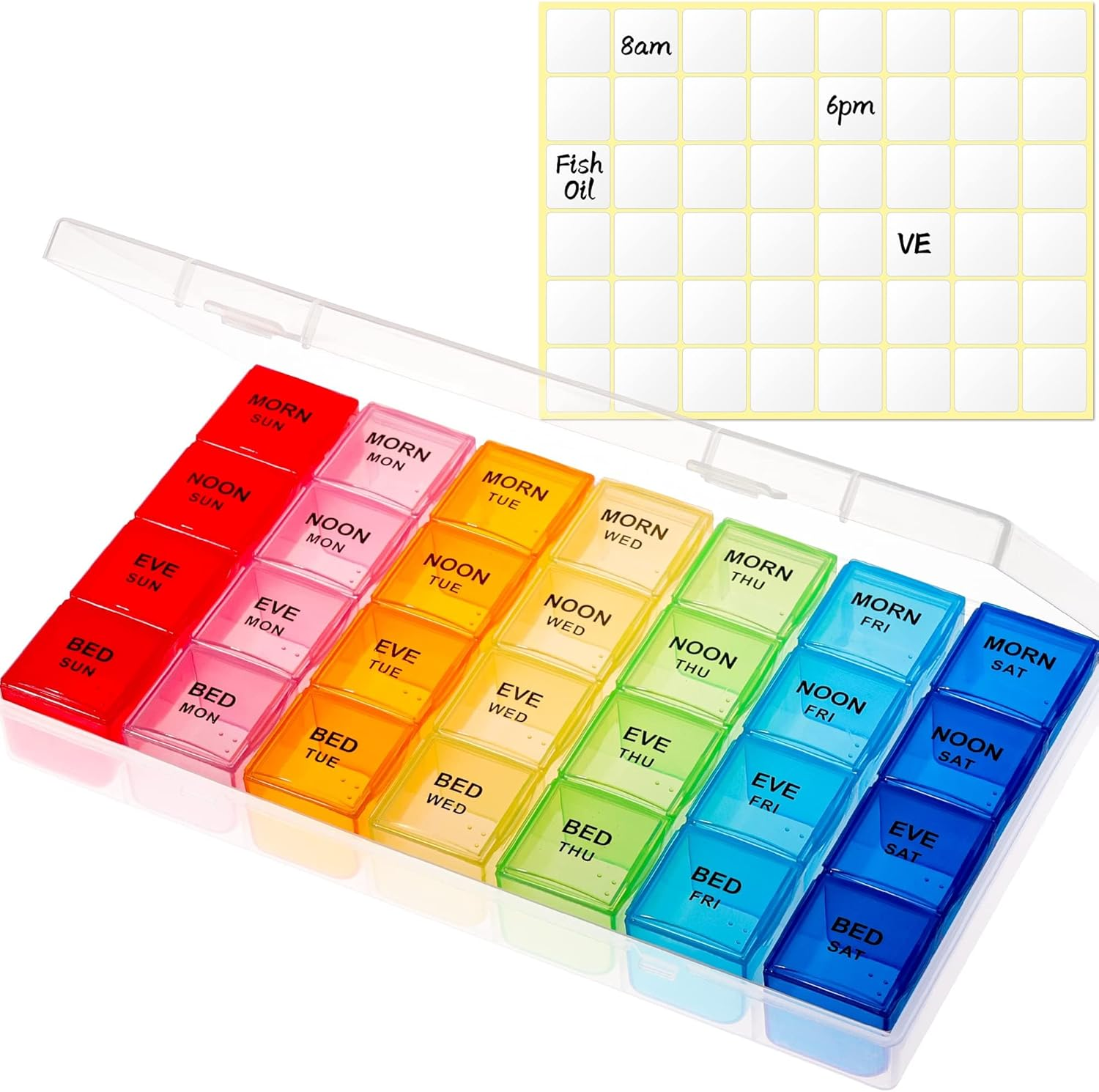 Pill Organiser with Label, Pill Box 7 Day/, Travel Pill Cases Organizers Arthritis Friendly, Weekly Pill Organiser AM/PM Pill Box Organiser, Easy Open and Removable 4 Times a Day Large Pill Holder for Vitamin/Fish Oil/Cod Liver Oil/Supplements/Medication image number 3