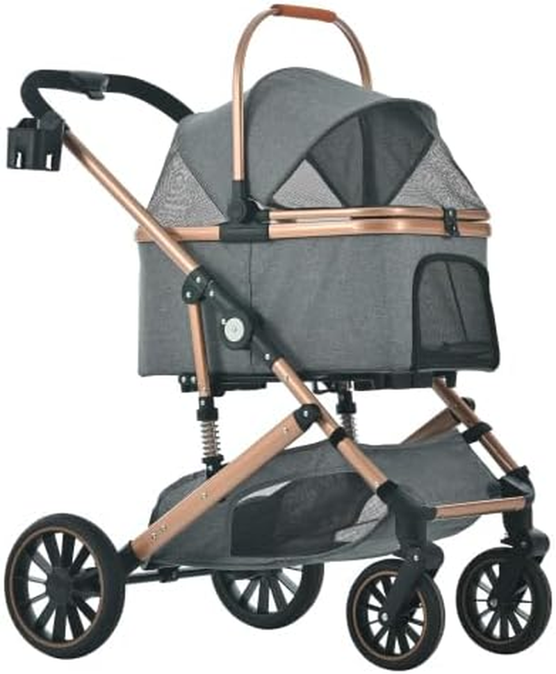 BTM Msize Pet Cart, Face-To-Face, Separated, 2-Way Folding, Multi-Headed, Medium Dogs, Small Dogs, Full O Pen, 4 Wheels, Aluminum, Storage, Lightweight, Stopper Included, Damper, Easy to Assemble, Dog image number 1