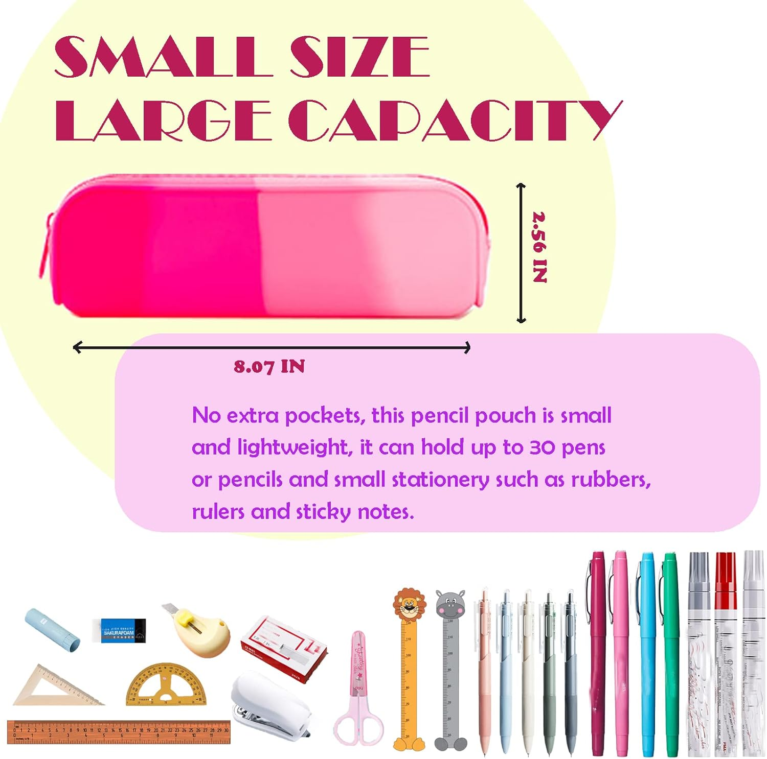 Minimaliving Pencil Case,Colorful Silicone Waterproof Pencil Pouch Aesthetic Lightweight&Portable Pen Bag Stylish Small Office Supplies for Adults,Women and Men(Pink) - Pink image number 5