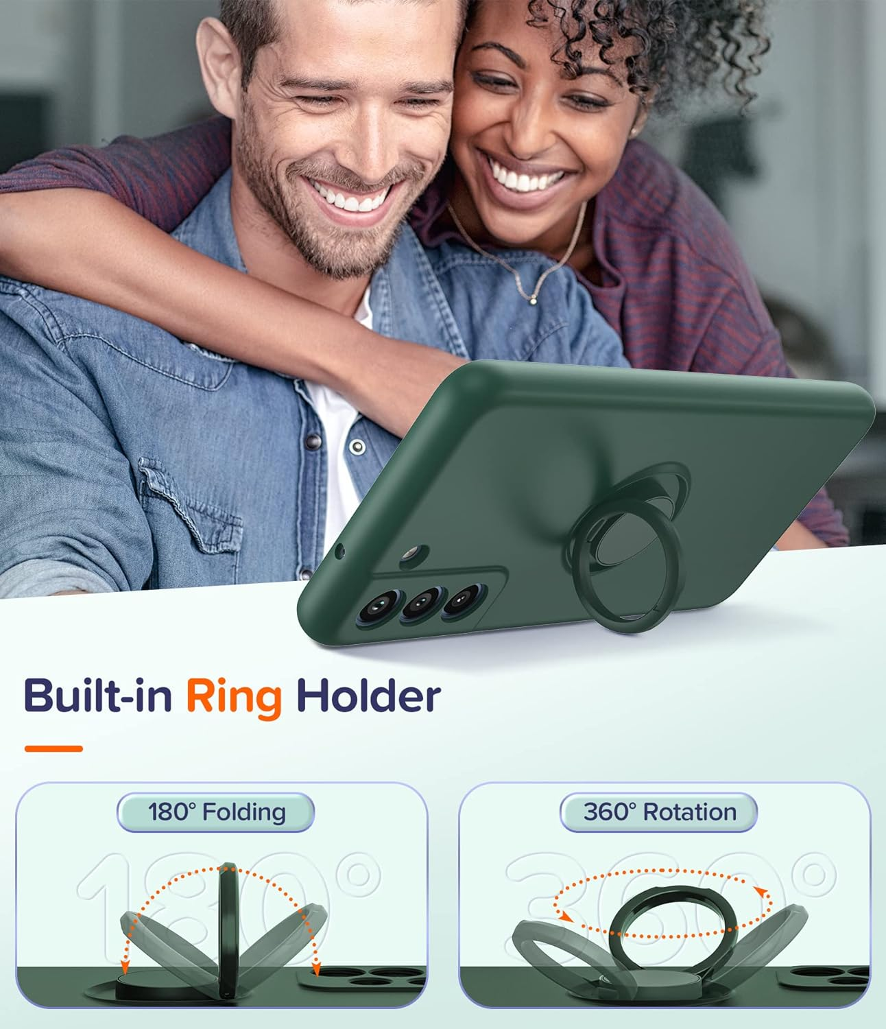 Leyi for Galaxy S21 FE 5G Case: with Tempered Glass Screen Protector [2 Pack], Magnetic Kickstand 360&deg; Rotatable Ring Holder, Protective for Samsung Galaxy S21 FE 5G Case, Green image number 2