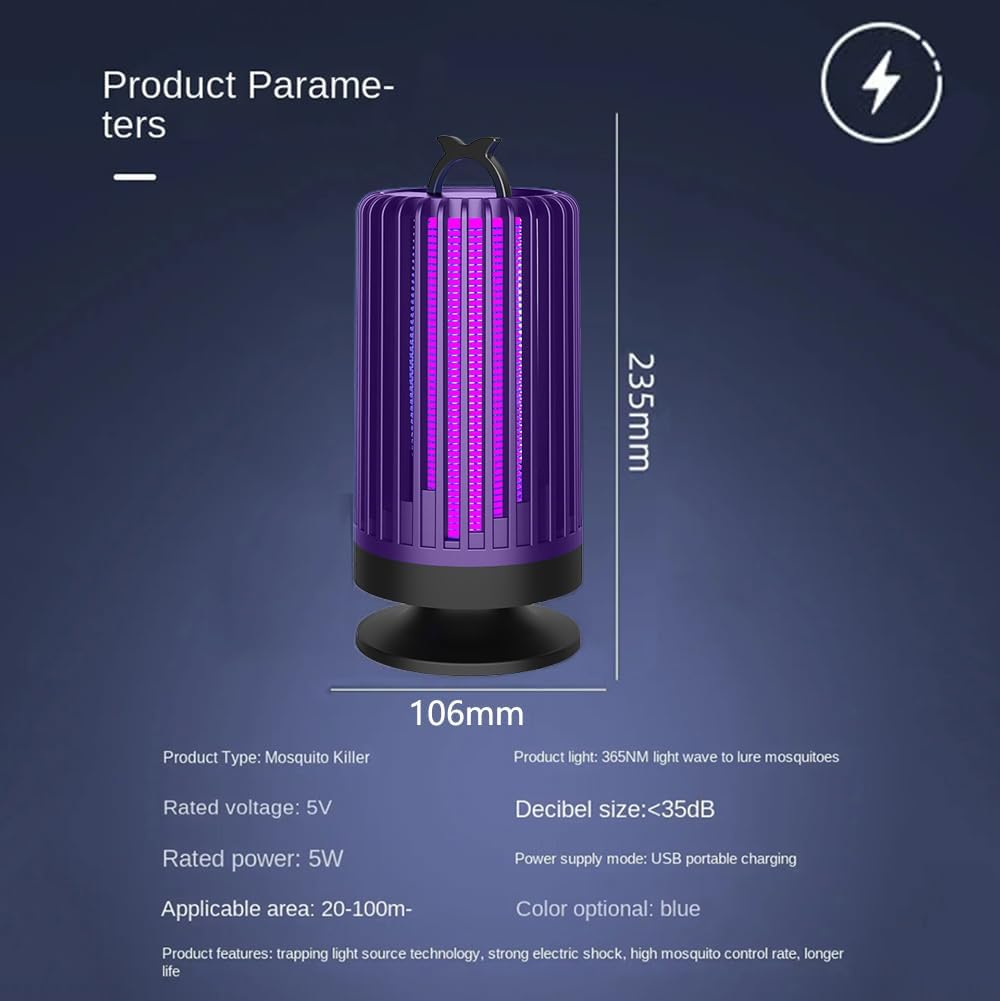 Timevringl Purple Liaht Mosquito Killer Lamp, High-Performance 3000V, USB Charging Indoor and Outdoor Multifunctional Mosquito Killer Lamp, Insect Trap (Purple) image number 1