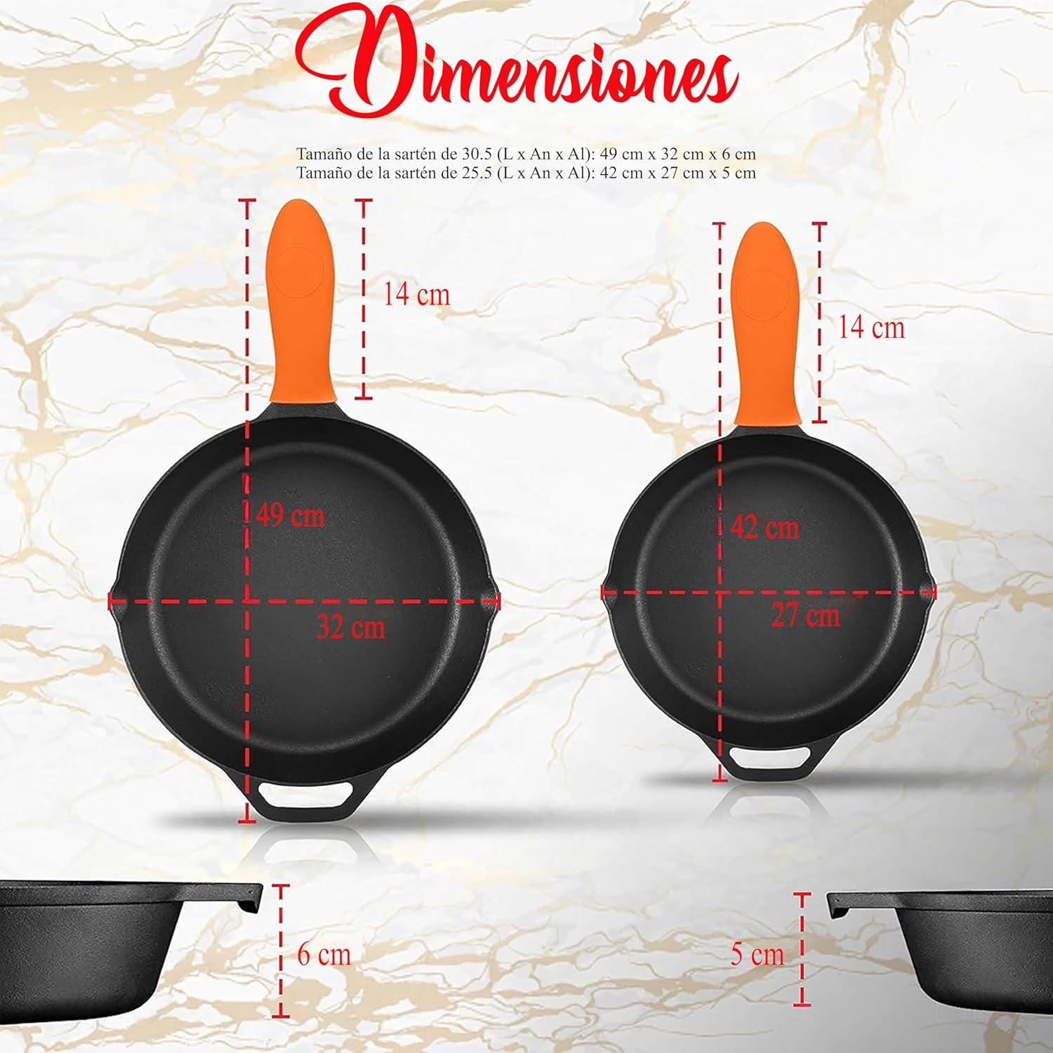 Nutrichef 10" & 12" Kitchen Frying Nonstick Cookware Set W/Drip Spout Pre-Seasoned Cast Iron Skillet Pans, 10 Inch - 12 Inch, Ceramic image number 4