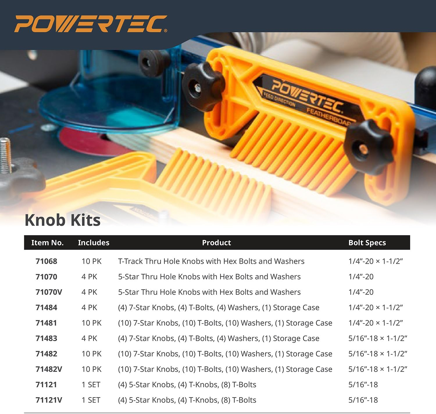 POWERTEC 71121 T Track Knob Kit W/Threaded Knobs and 5/16&rdquo;-18 T Slot Bolts, 16-Piece Set, T Track Accessories for Woodworking Jigs and Fixtures image number 6