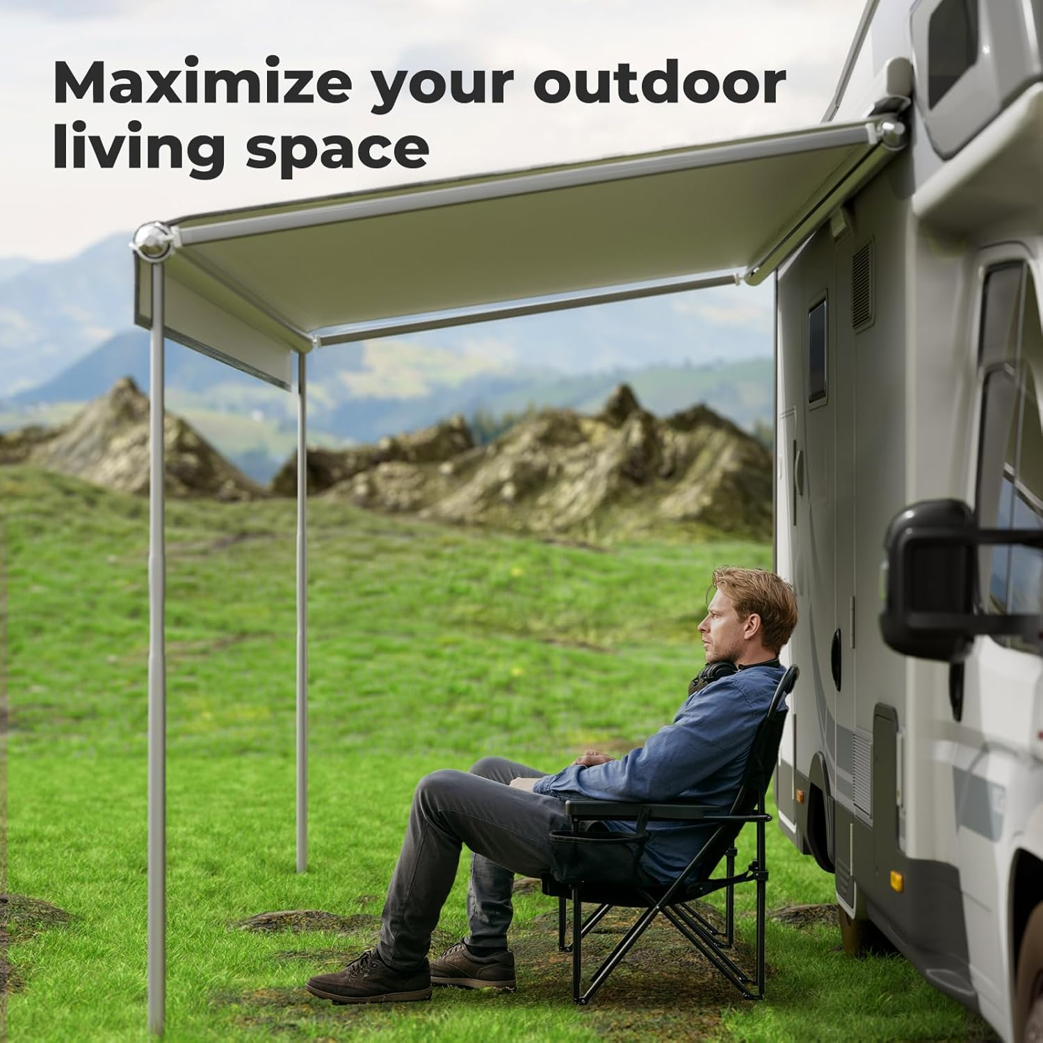 14FT RV Awning Fabric Replacement, Heavy Duty Weatherproof Anit-Uv 4-Ply 18.05Oz Vinyl, Shading Roll Out Suit Camper Caravan, Universal Outdoor Canopy for Camper, Trailer, and Motorhome image number 6