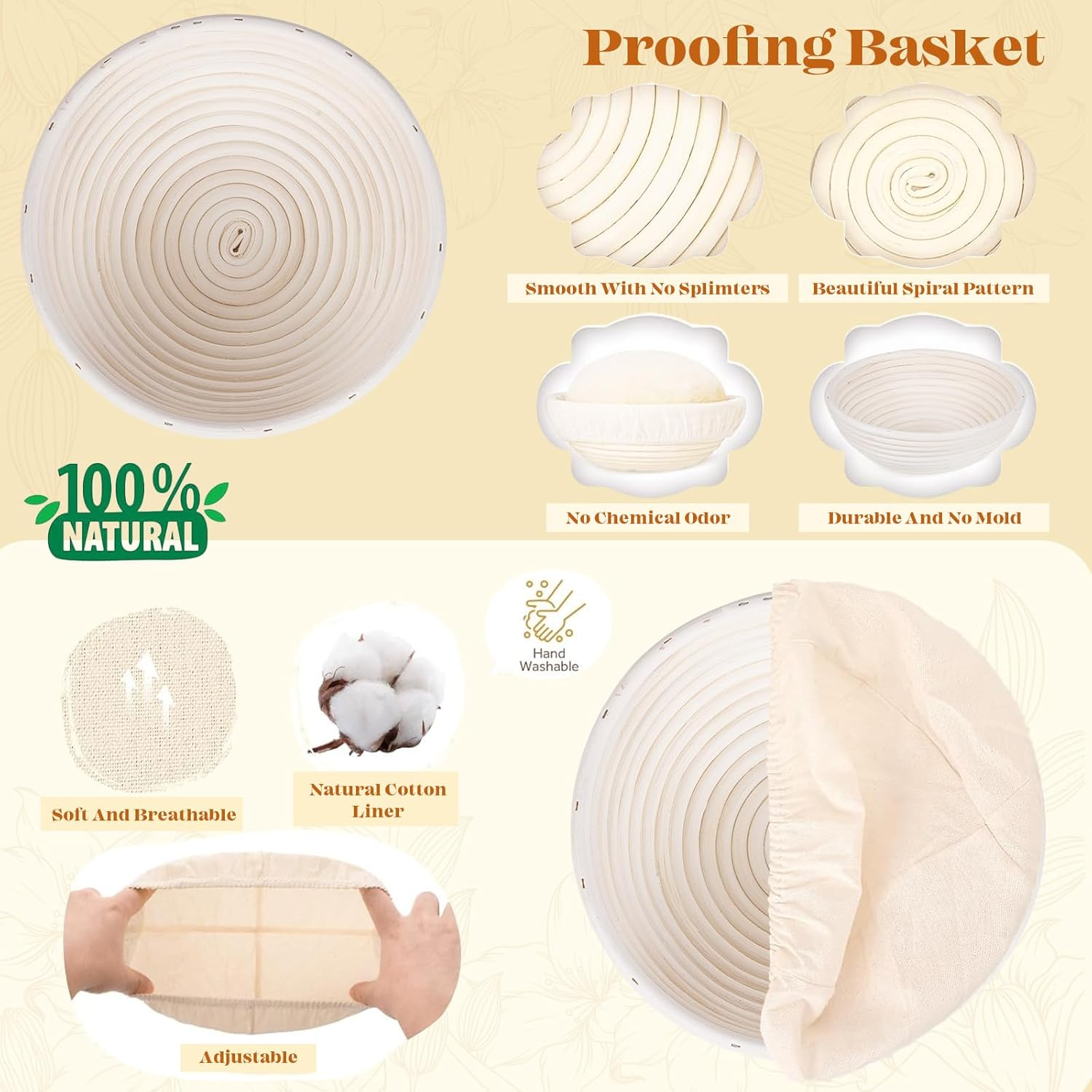 Sourdough Starter Kit - Banneton Proofing Basket Set, 9'' round & 10'' Oval Sourdough Baskets, Complete Sourdough Bread Baking Supplies with Starter Jar,Bread Sling,Lame,Danish Dough Whisk&Bread Bags image number 1