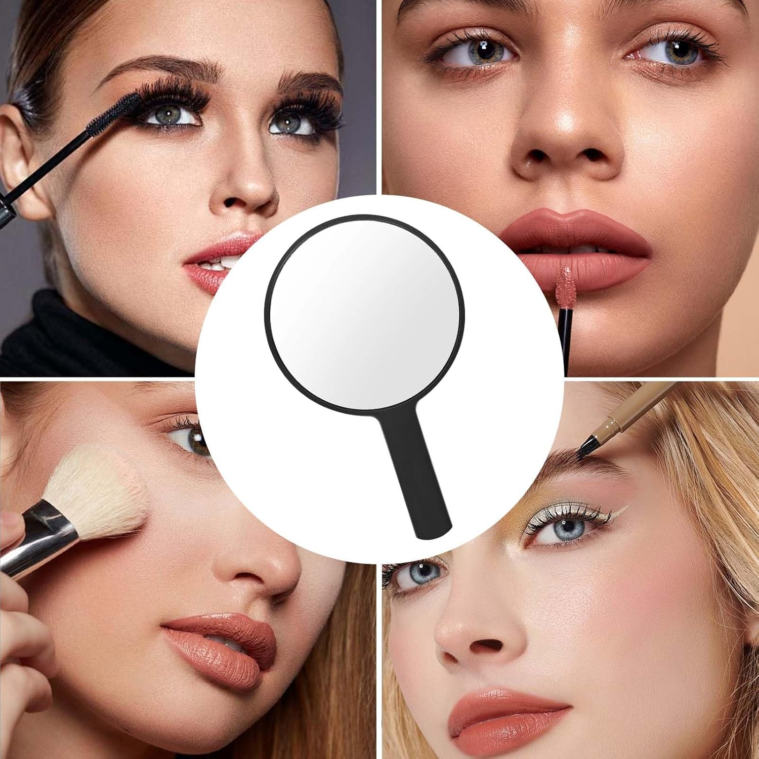 Handheld Mirror, round Makeup Mirrors with Handle, Hairdresser'S Shaving Mirror, Cosmetic Mirror, Pocket Mirror for Handheld Use, Home, Travel (Round Black) - Round Black image number 6