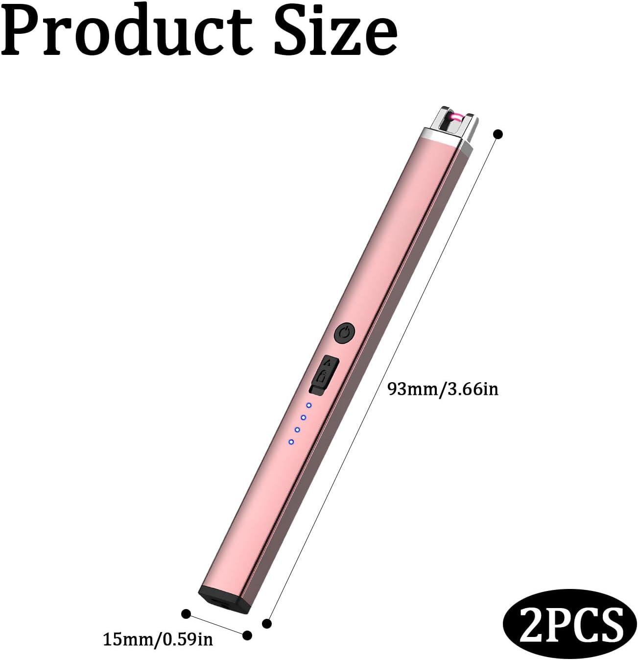 2Pcs Candle Lighter, Rechargeable Electric Lighter Candles, Windproof Belt Led Battery Display Ion Windproof, Safety Switch Flameless, for Candle Barbecues, Fireplaces, Camping, Fireworks Cooking image number 1