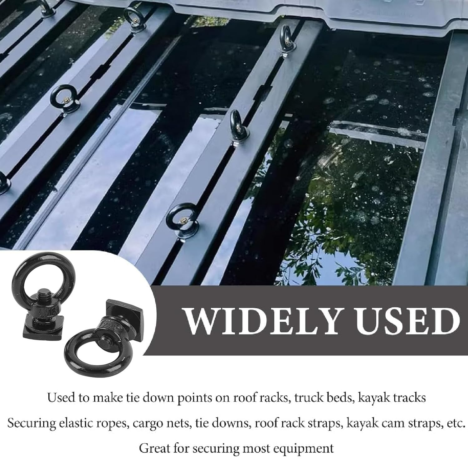 Jiawu M8 Stainless Steel T-Bolt Eye Nut Tie down Rings, 4 Pack, Black - Silver image number 2