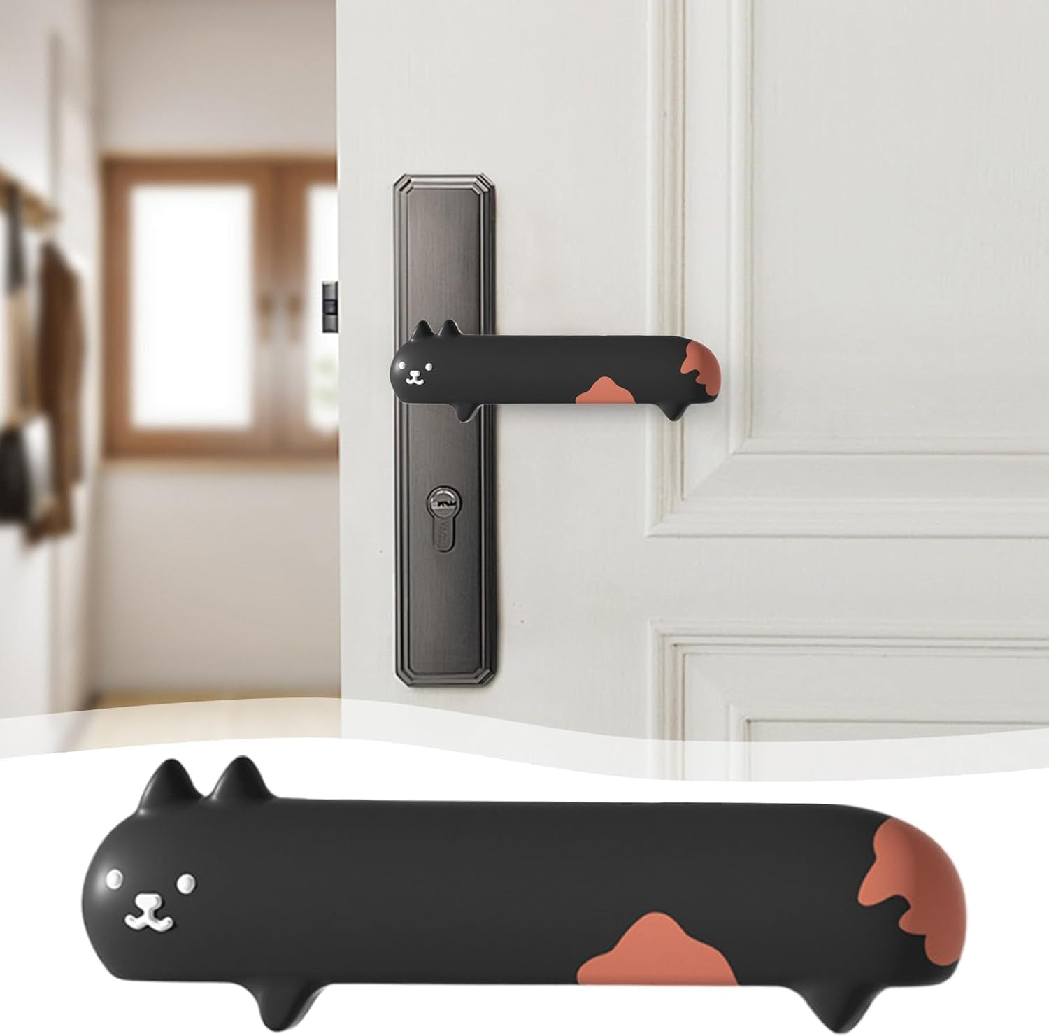 1Pcs Cartoon Door Knob Covers - Soft Anti-Collision Door Handle Cushions for Holiday Decor & Winter Bathroom/Home Bedroom Safety Protection (Grey) - Black image number 6