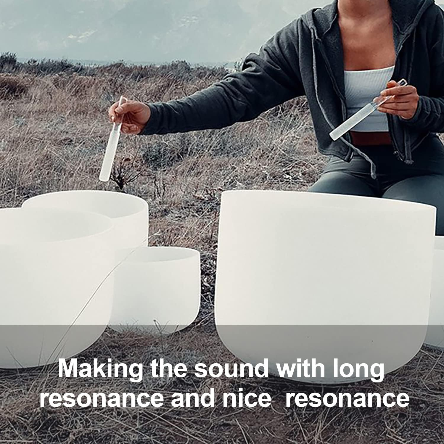 UPCEED Singing Bowl Mallet Clear Acrylic Base Silicone Rubber Striker Mallet for Playing Quartz Crystal Singing Bowl with Bundle Pocket(Clear) image number 5