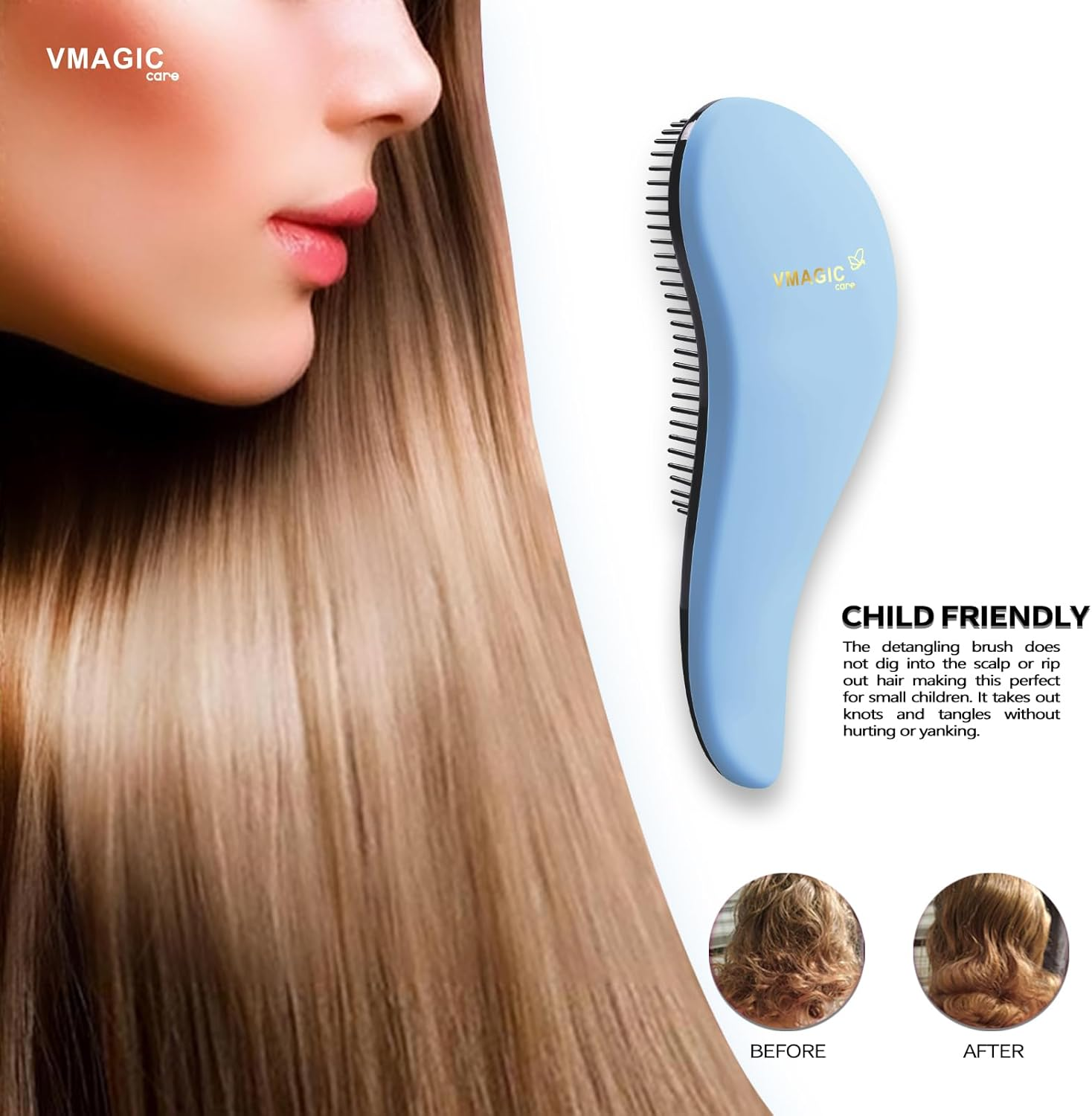 Detangling Brush - Glide the Detangler Brush through Tangled Hair - Best Brush/Comb for Women, Girls, Men & Boys - Use in Wet and Dry Hair (Skyblue) - Black,Rose image number 5