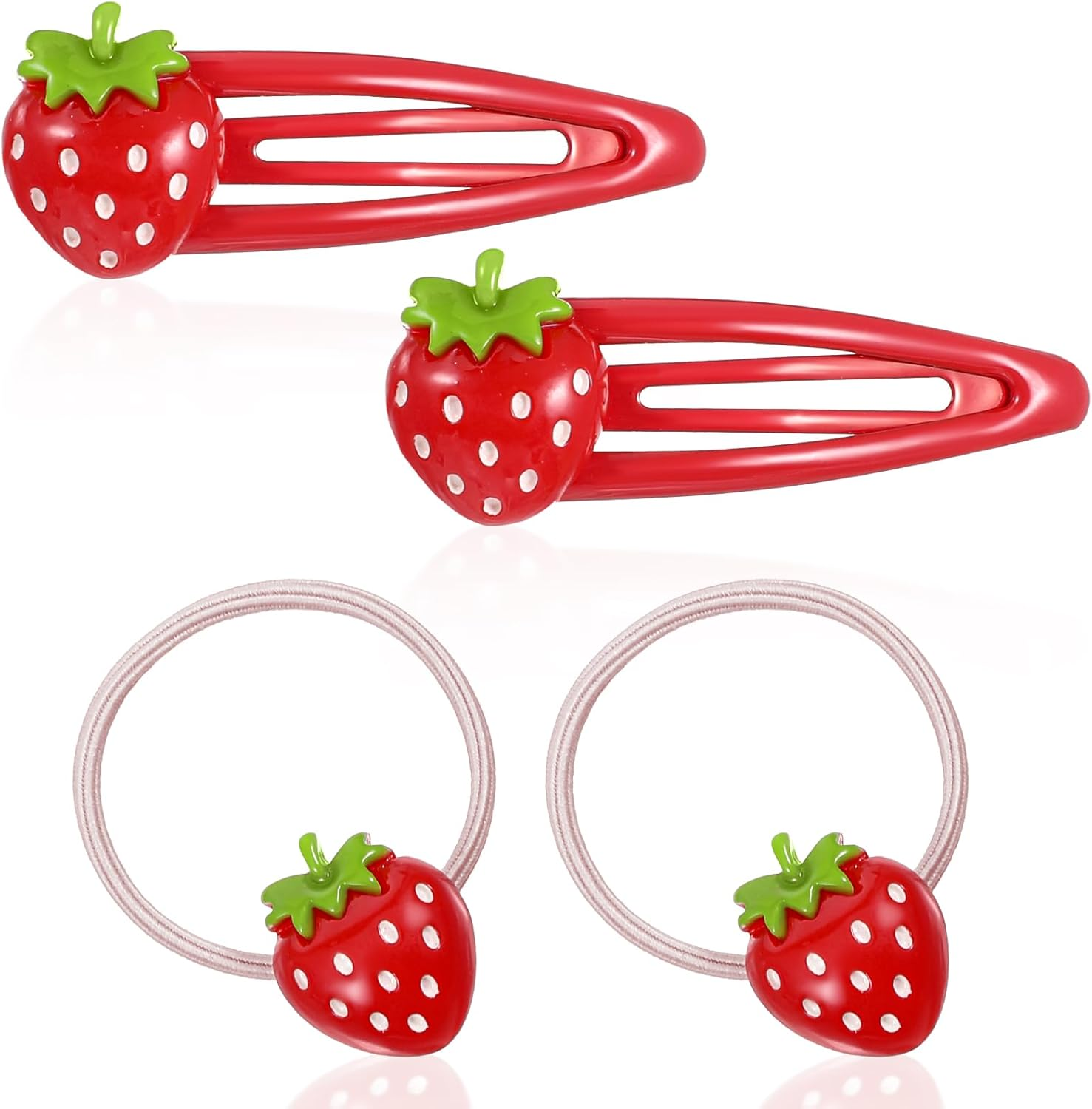 4 Pcs Strawberry Hair Clip and Hair Ties Set, Red Metal Snap Hair Clips Sweet Fruit Hair Barrettes Cute Strawberry Hair Accessories for Girls Toddlers Kids and Teens Gifts image number 5