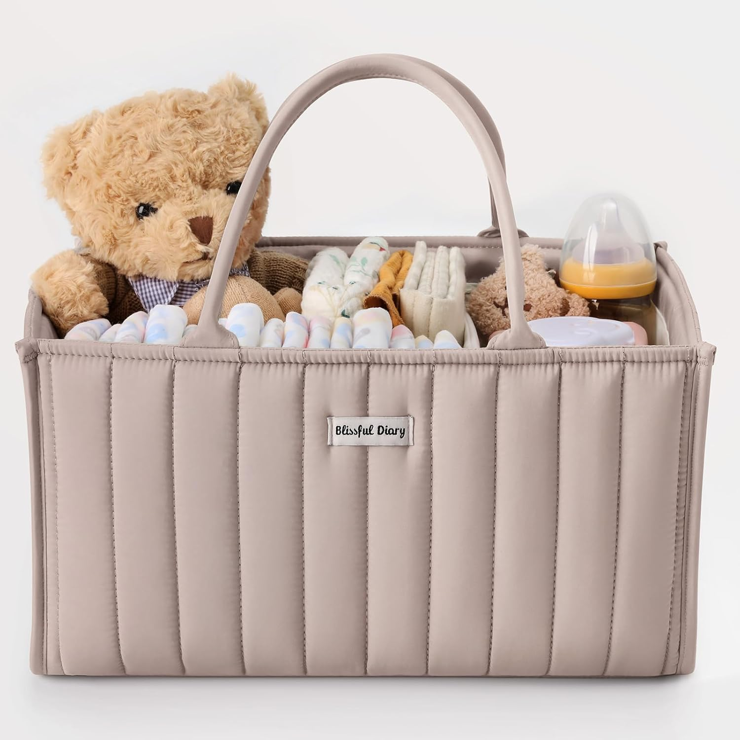 Blissful Diary Nappy Caddy Organiser, Baby Diaper Caddy for Nappy Station, Stylish Storage Basket for Newborn Essentials, Baby Shower Gifts for Girl or Boy, Sand image number 6