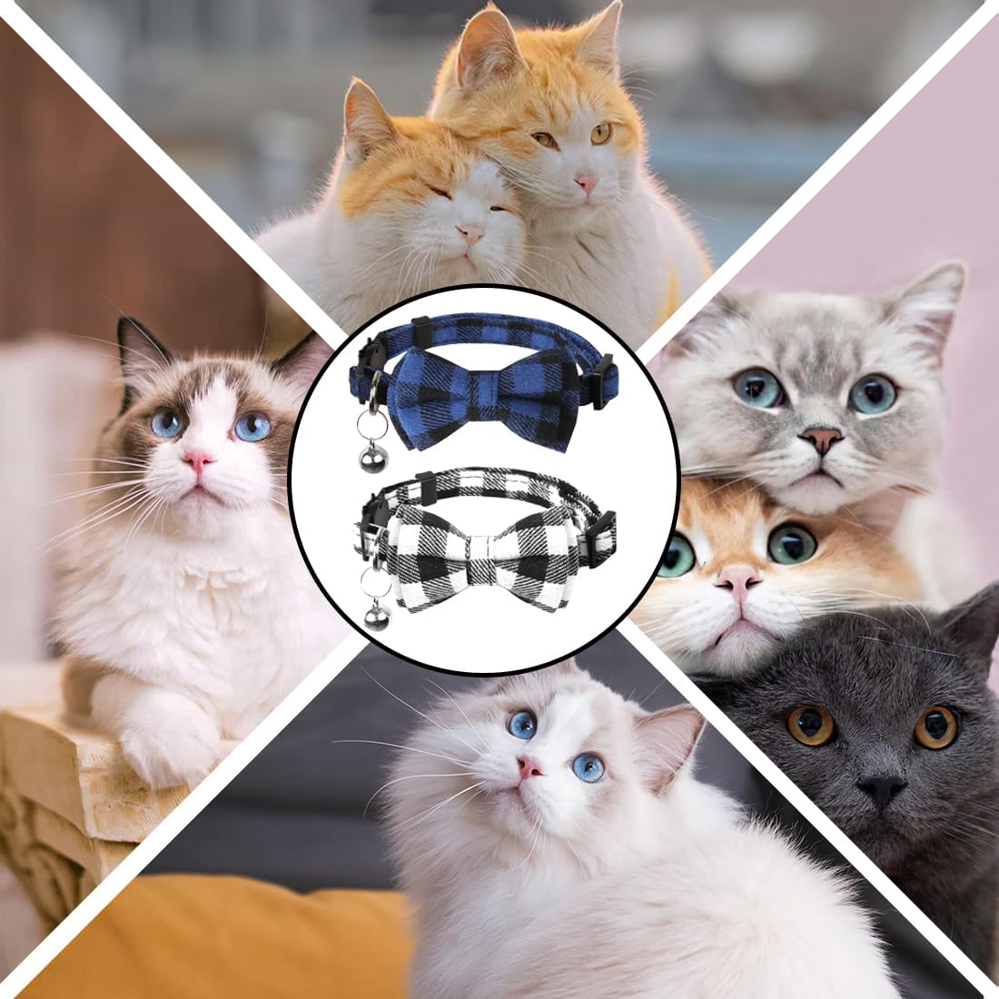 2 Pack Cat Collars with Bell, Cat Bow Tie, Breakaway Kitten Collar, Quick Release Safety Collars for Kittens and Small Dogs image number 2